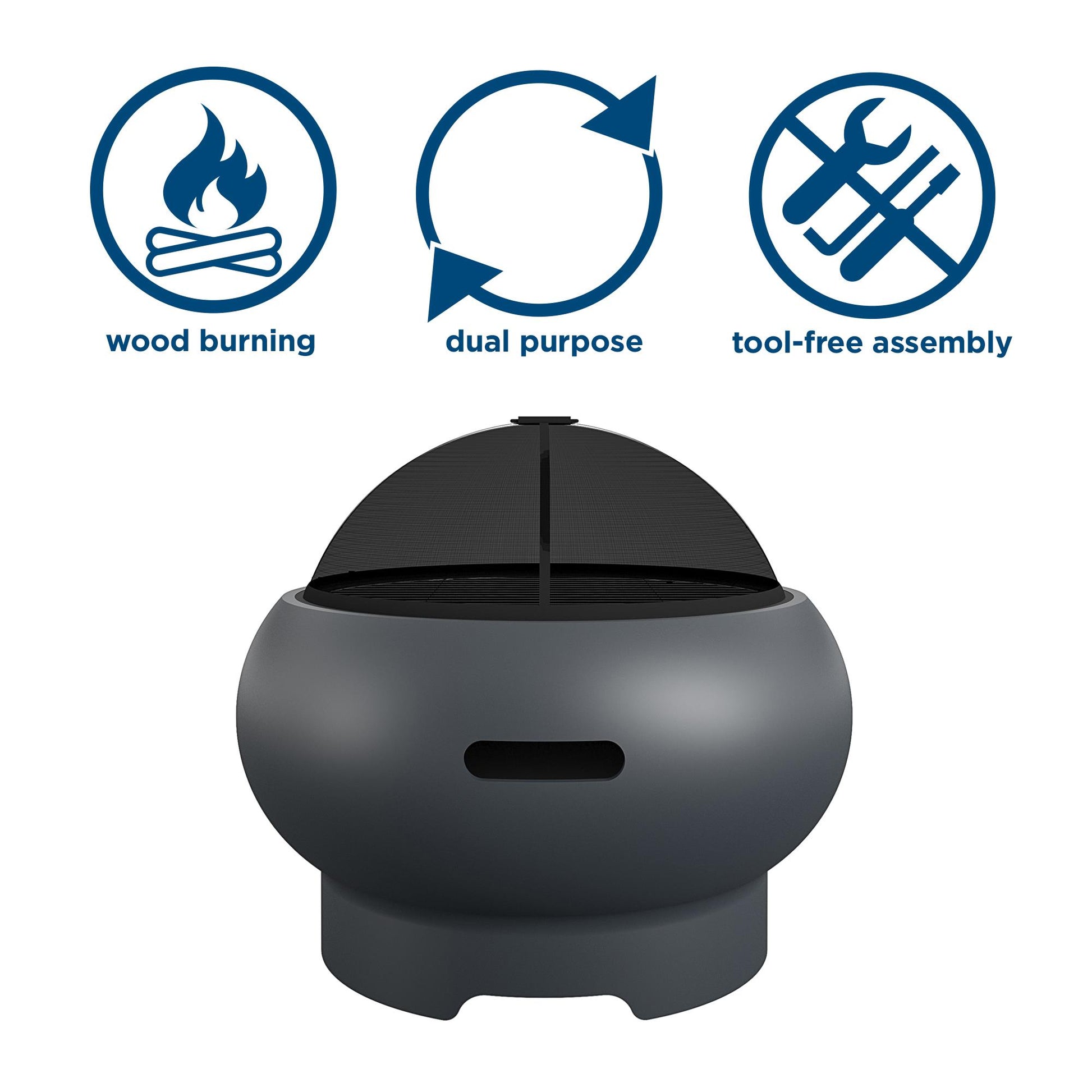 Asher 27" Wood Burning Fire Pit with Grilling Surface - Dark Gray