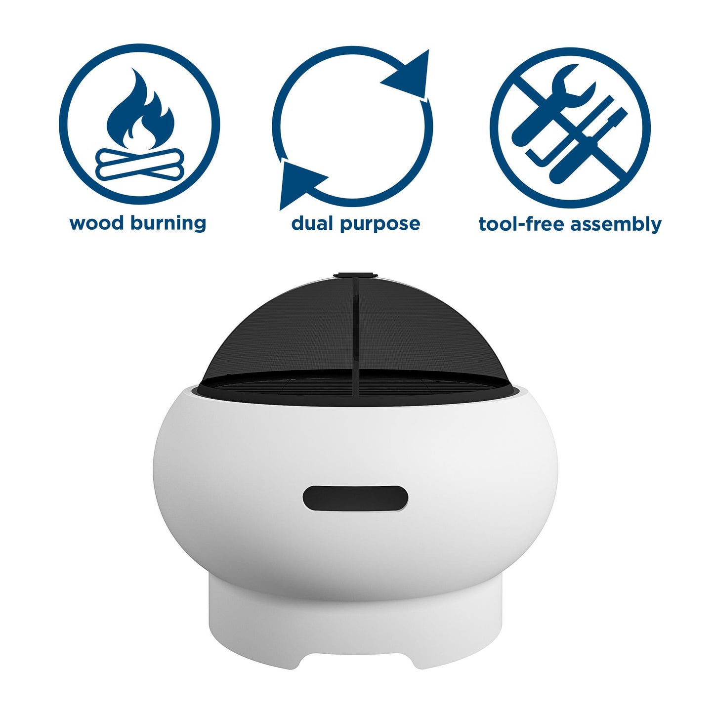 Novogratz Poolside Collection, Asher 27" Wood Burning Fire Pit with Grilling Surface, Bright White - White