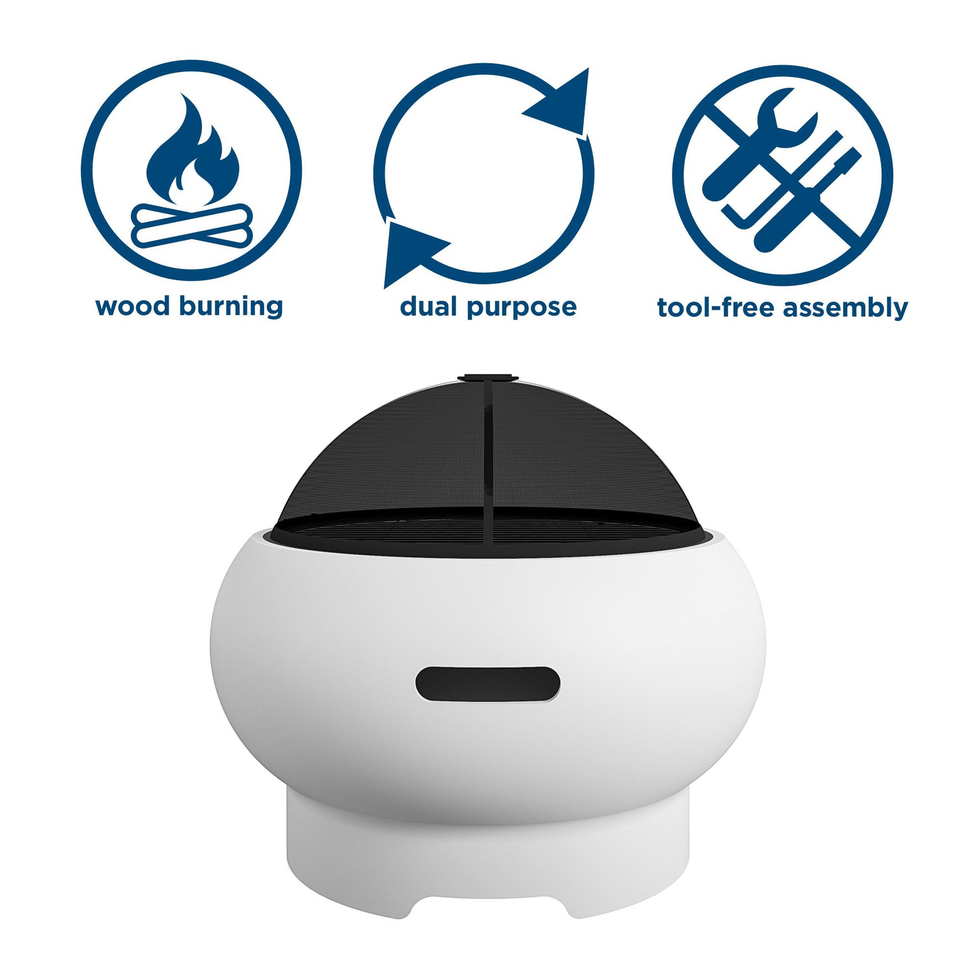 Novogratz Poolside Collection, Asher 27" Wood Burning Fire Pit with Grilling Surface, Bright White - White