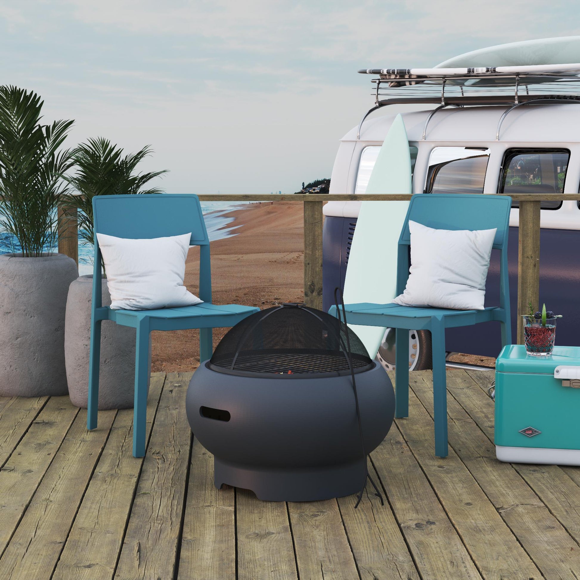 Asher 27" Wood Burning Fire Pit with Grilling Surface - Dark Gray