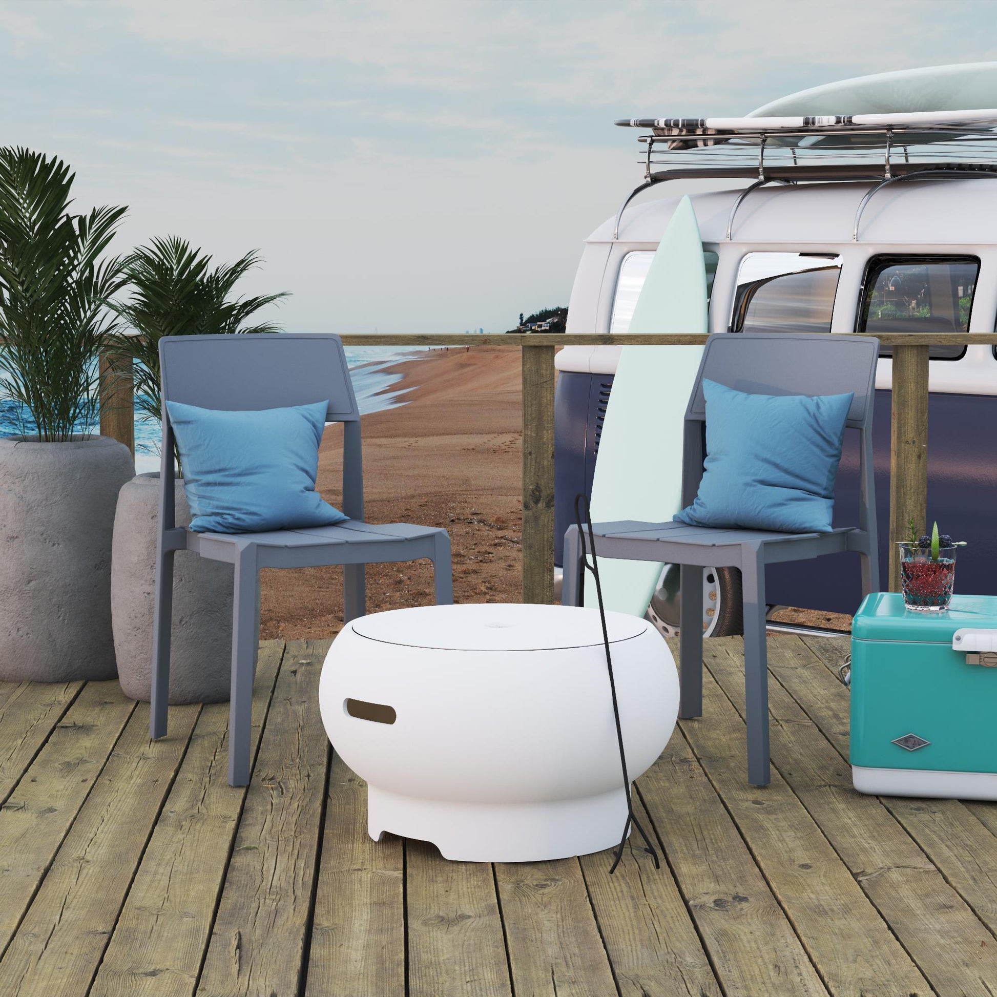 Novogratz Poolside Collection, Asher 27" Wood Burning Fire Pit with Grilling Surface, Bright White - White