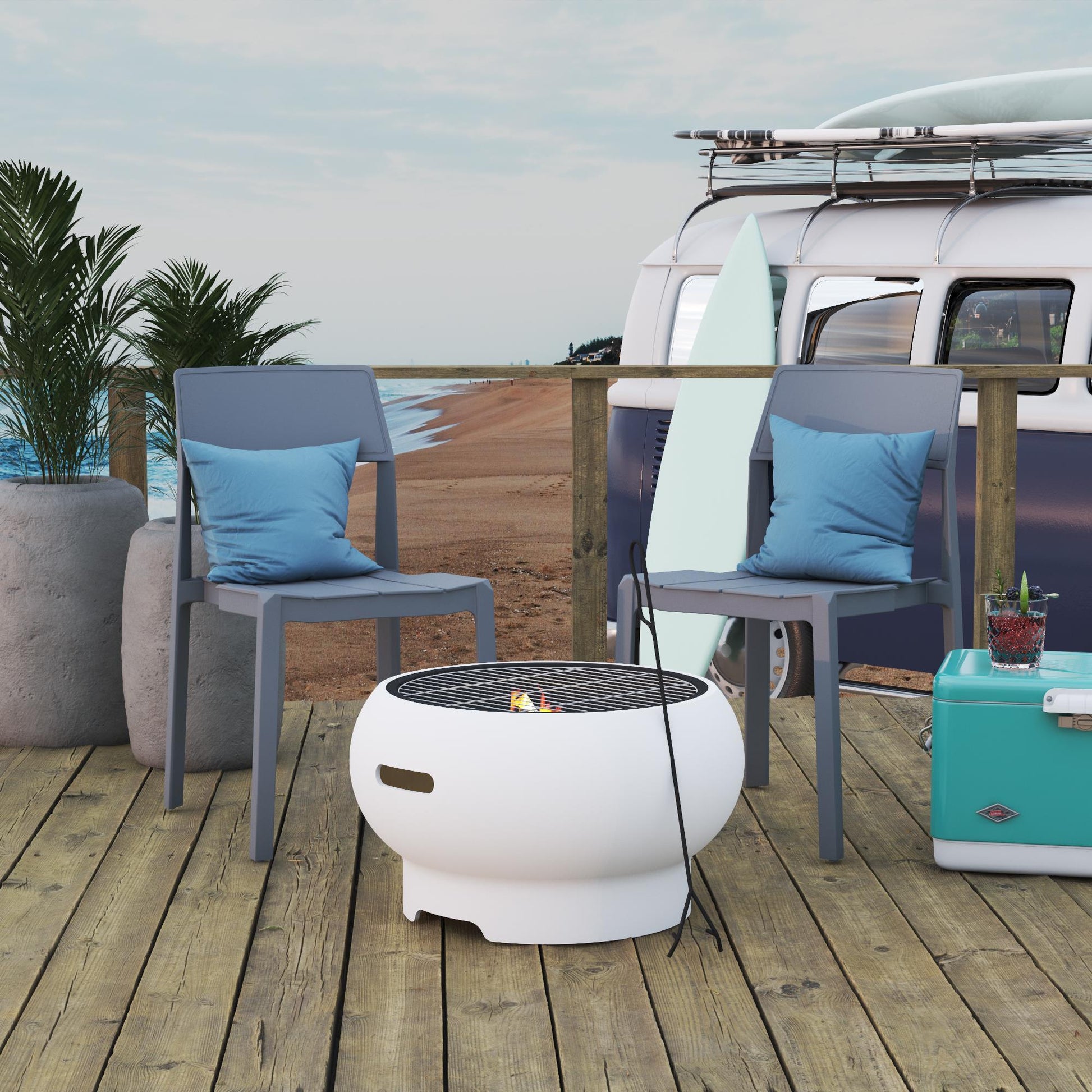 Novogratz Poolside Collection, Asher 27" Wood Burning Fire Pit with Grilling Surface, Bright White - White