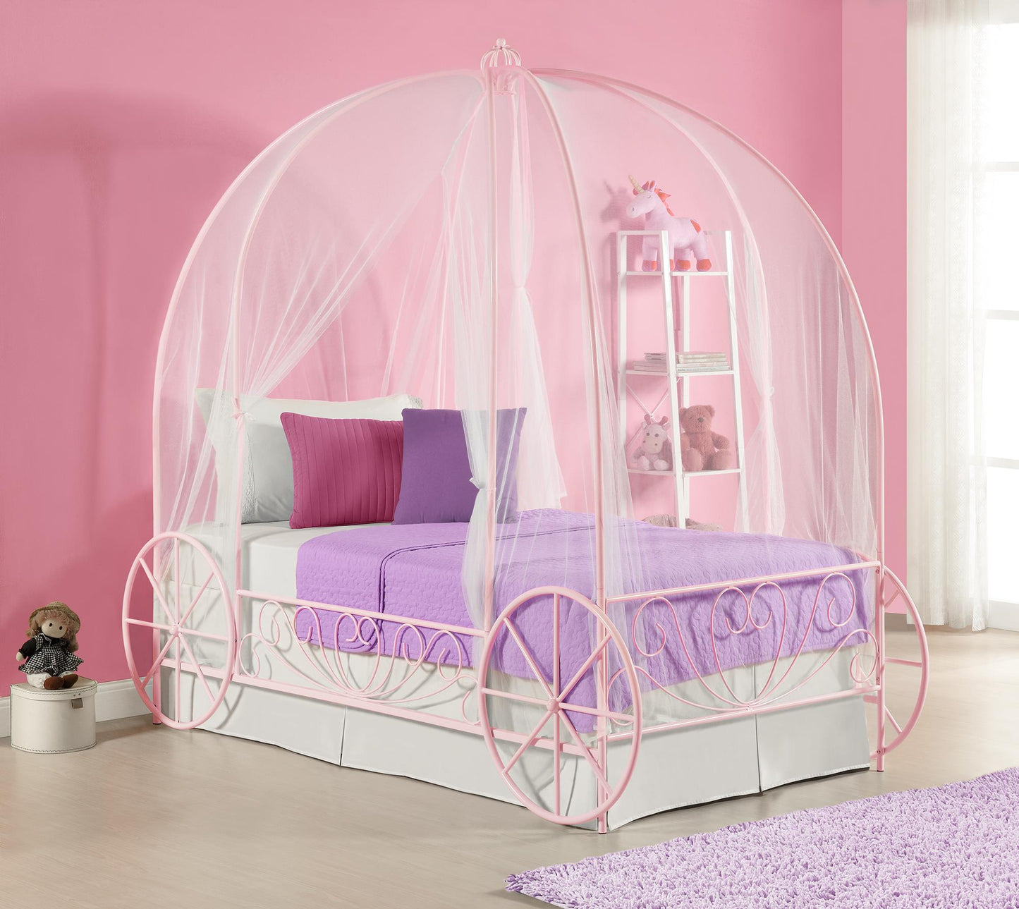 Metal Twin Carriage Bed Whimsical and Scrolled Design - White - Twin