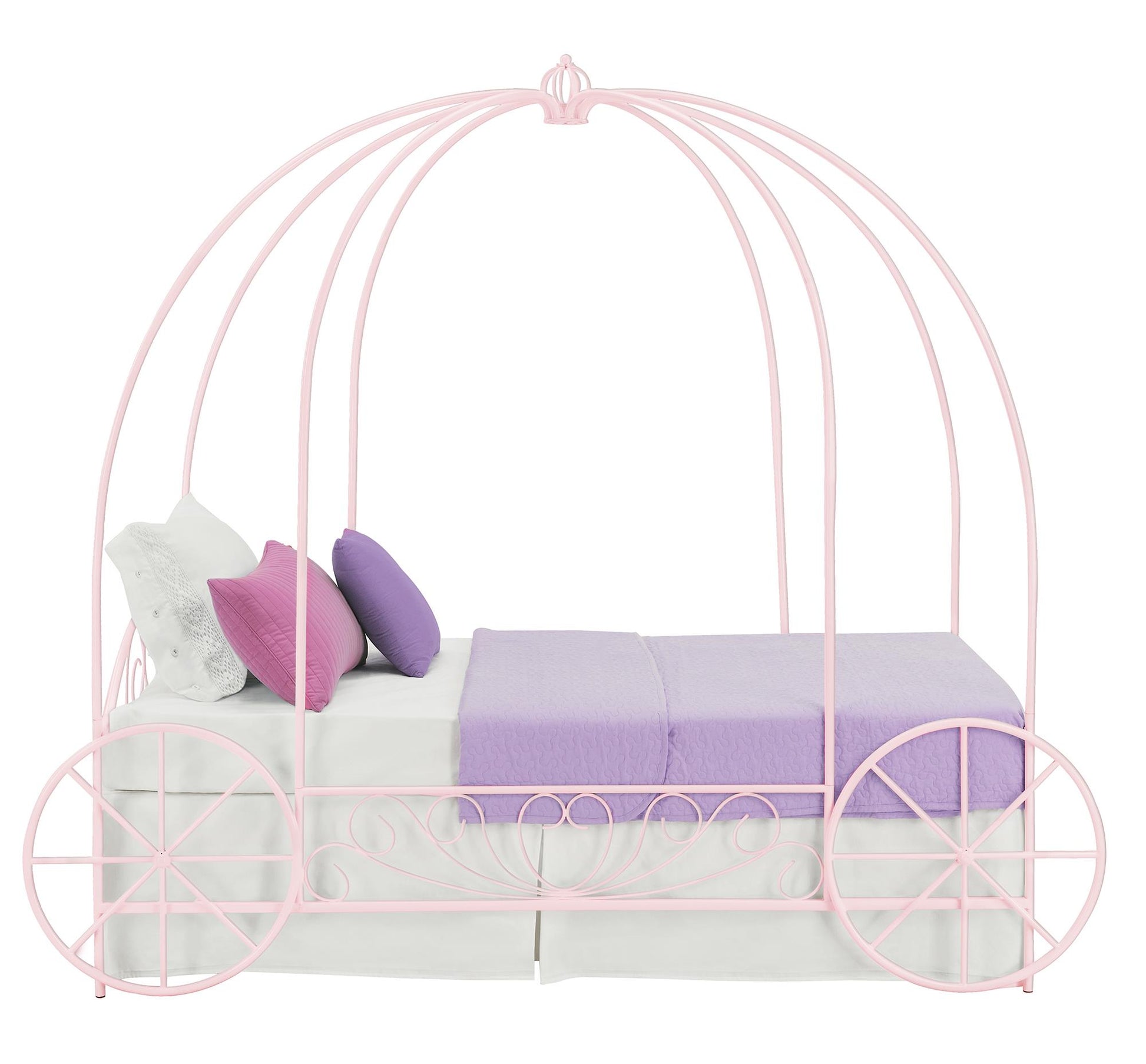 Metal Twin Carriage Bed Whimsical and Scrolled Design - Pink - Twin