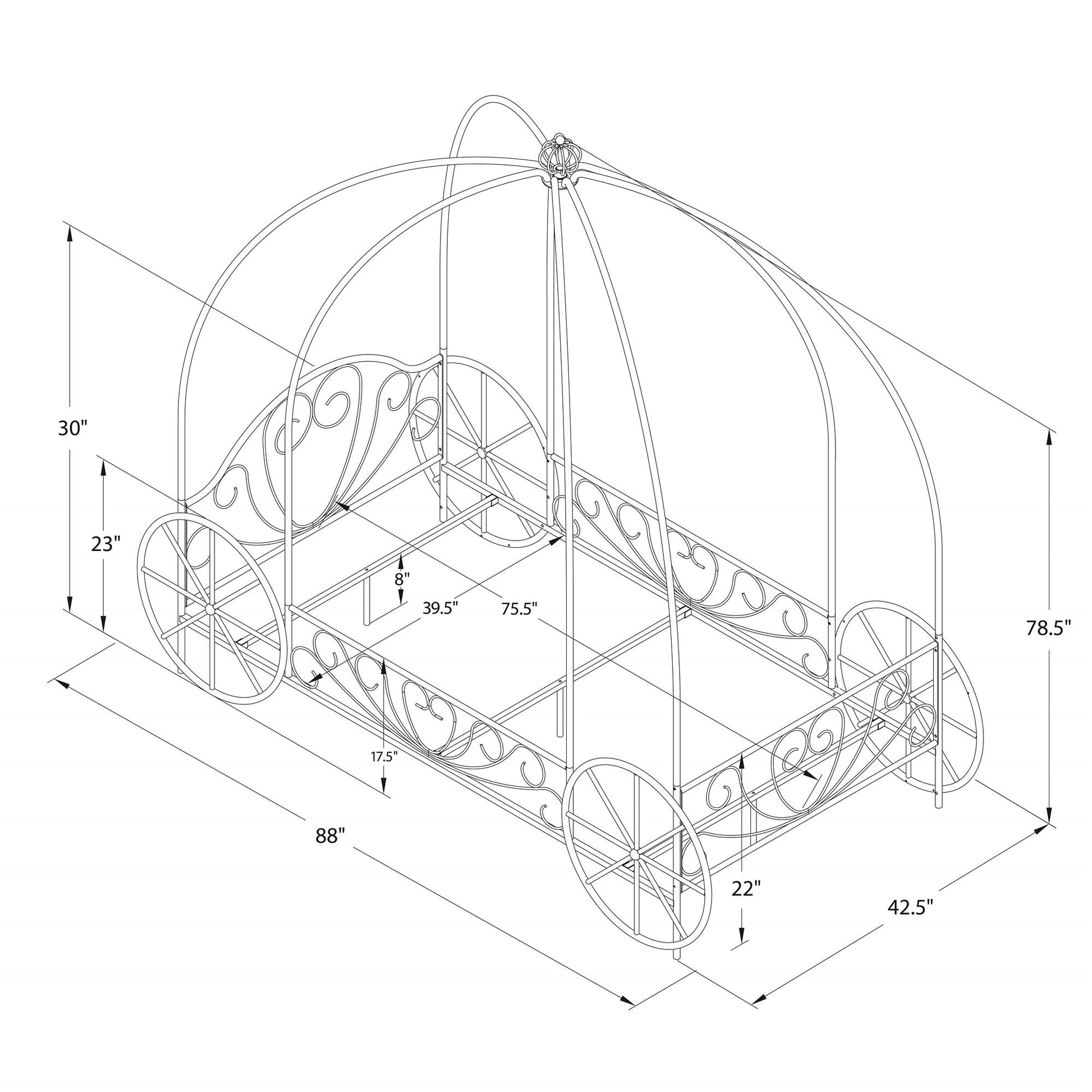Metal Twin Carriage Bed Whimsical and Scrolled Design - Pink - Twin