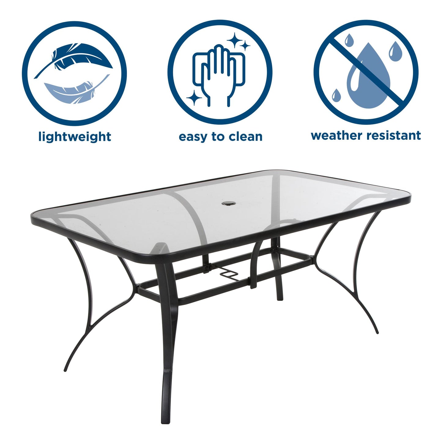 Paloma Patio Dining Table with Tempered Glass Top and Weather Resistant Frame - Gray