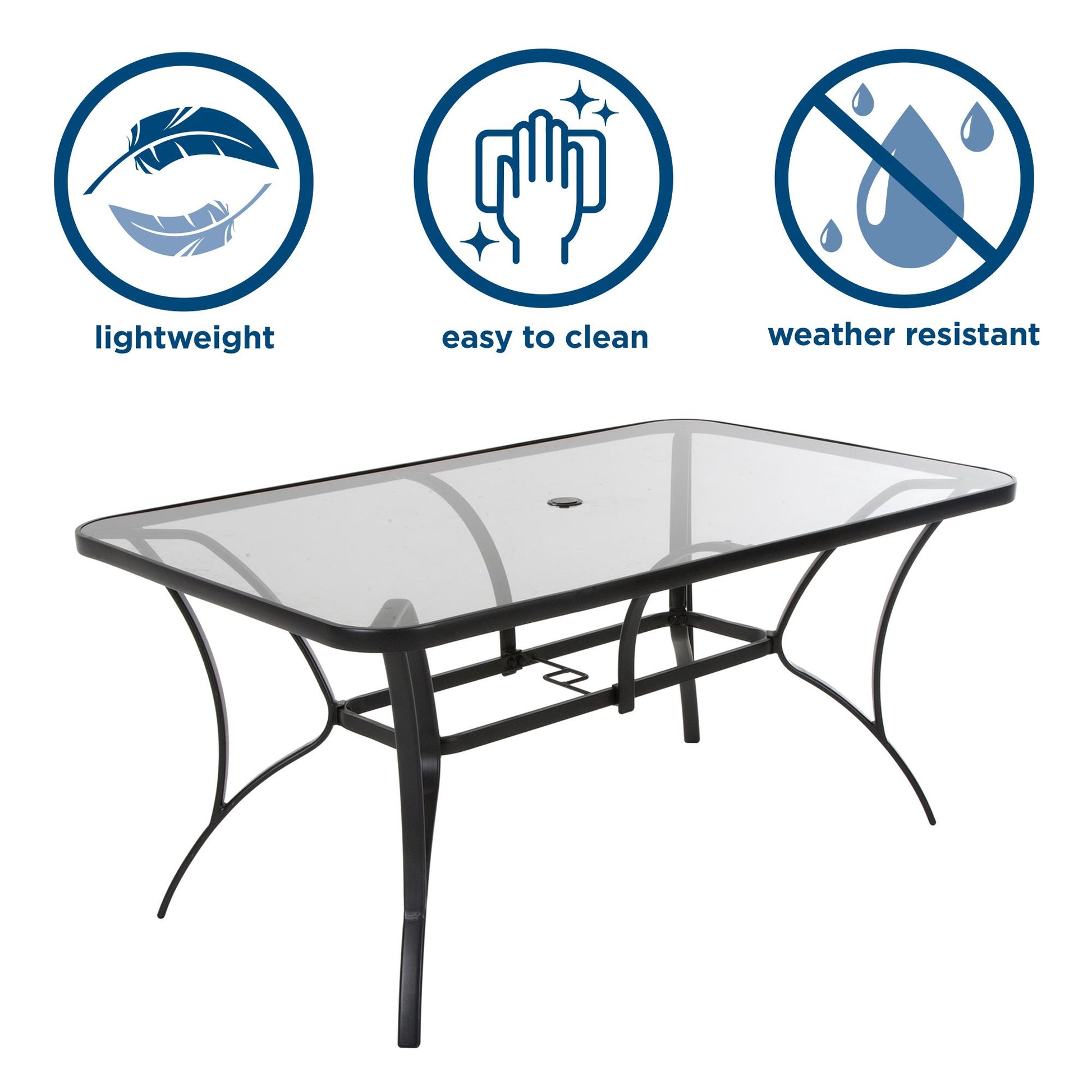 Paloma Patio Dining Table with Tempered Glass Top and Weather Resistant Frame - Gray