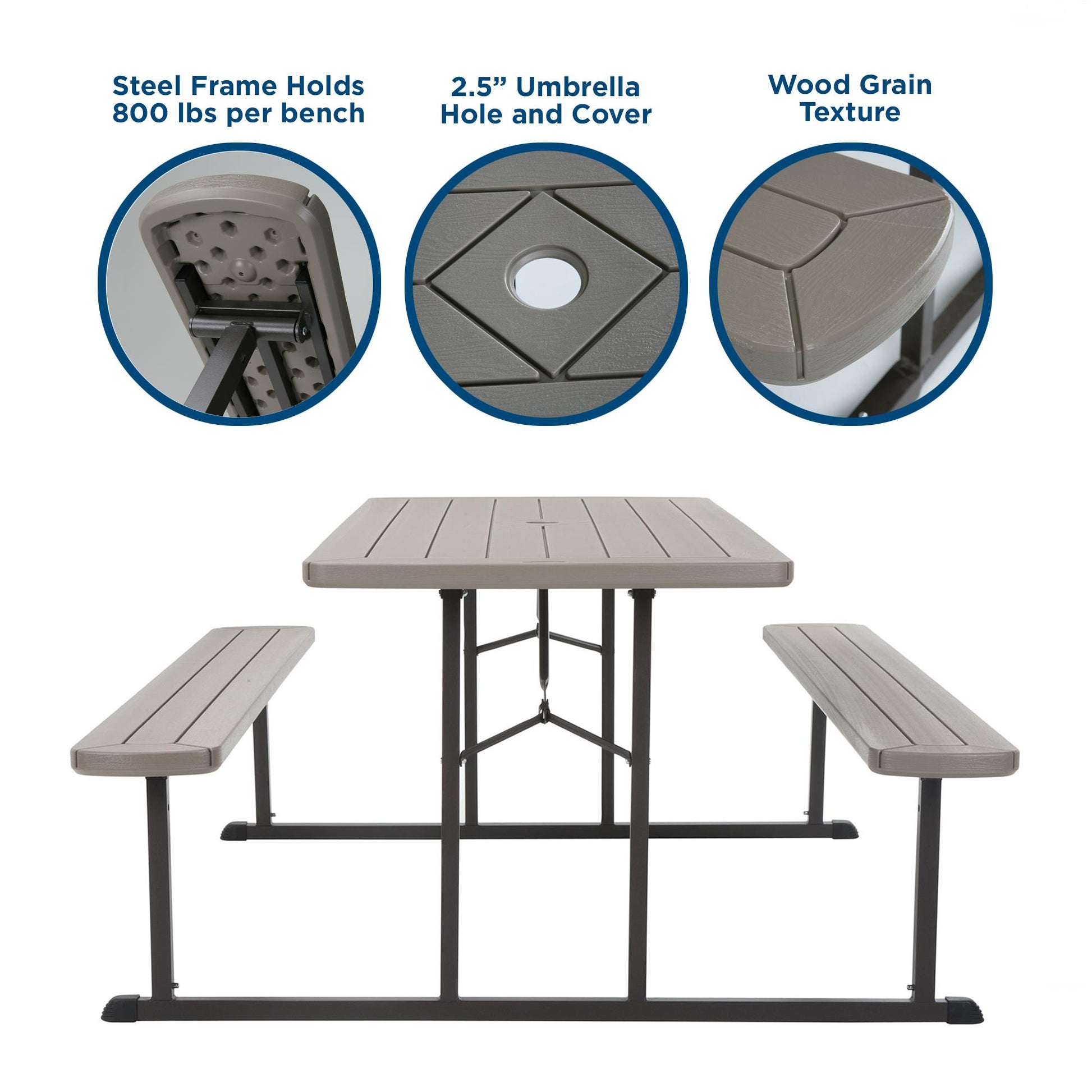 Outdoor 6 Foot Folding Picnic Table, Comfortably Seats 8 People - Taupe