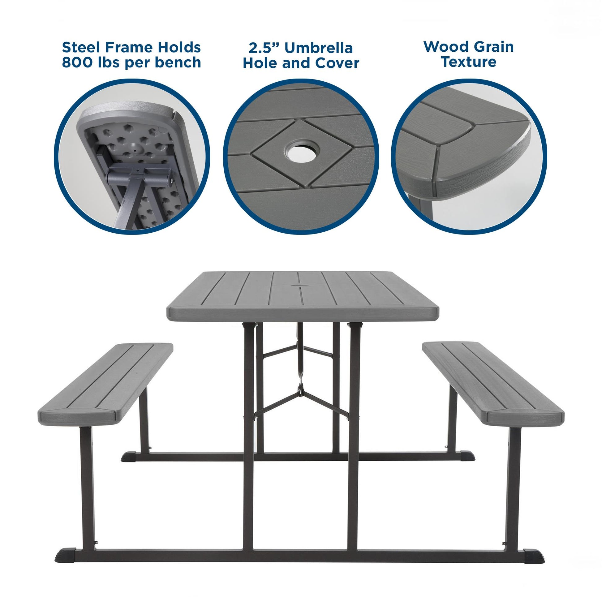 Outdoor 6 Foot Folding Picnic Table, Comfortably Seats 8 People - Dark Gray