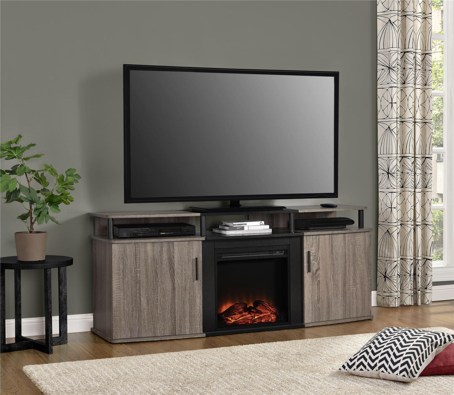 Carson Electric Fireplace TV Console for TVs up to 70 Inch - Distressed Gray Oak