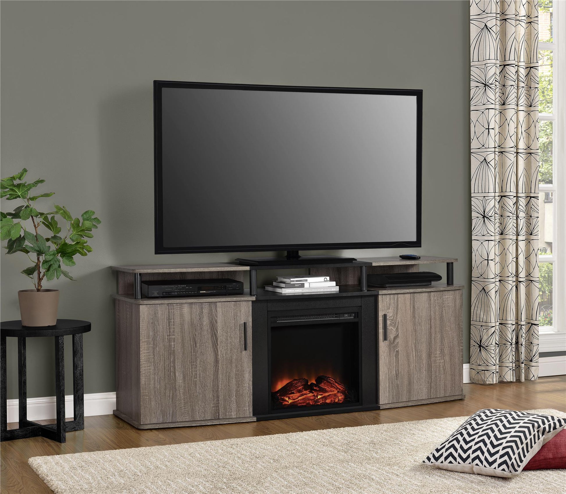 Carson Electric Fireplace TV Console for TVs up to 70 Inch - Distressed Gray Oak