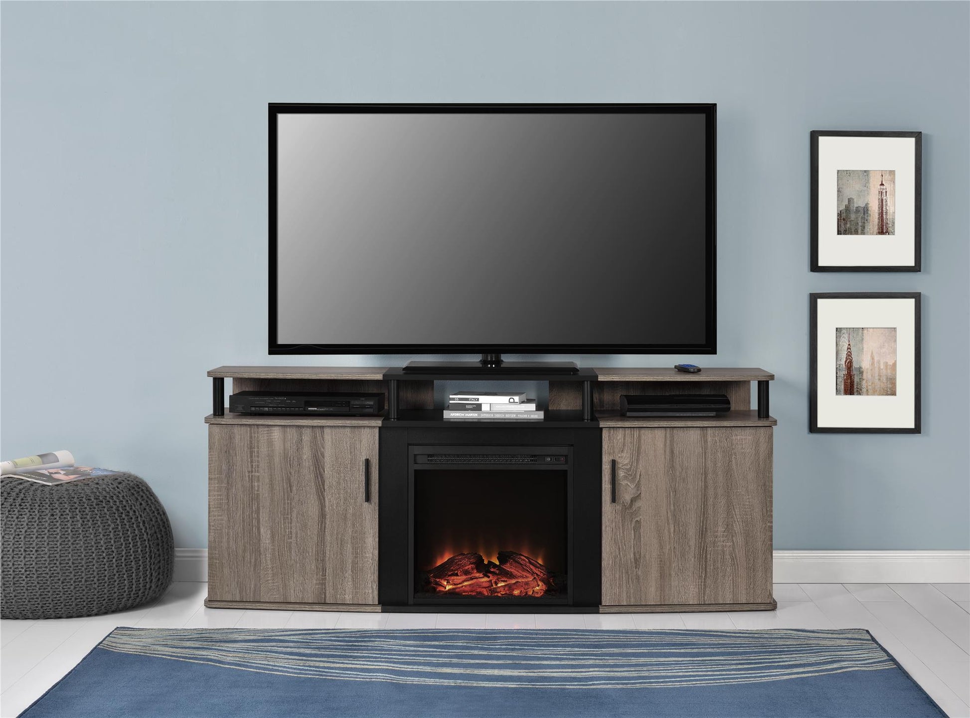 Carson Electric Fireplace TV Console for TVs up to 70 Inch - Distressed Gray Oak