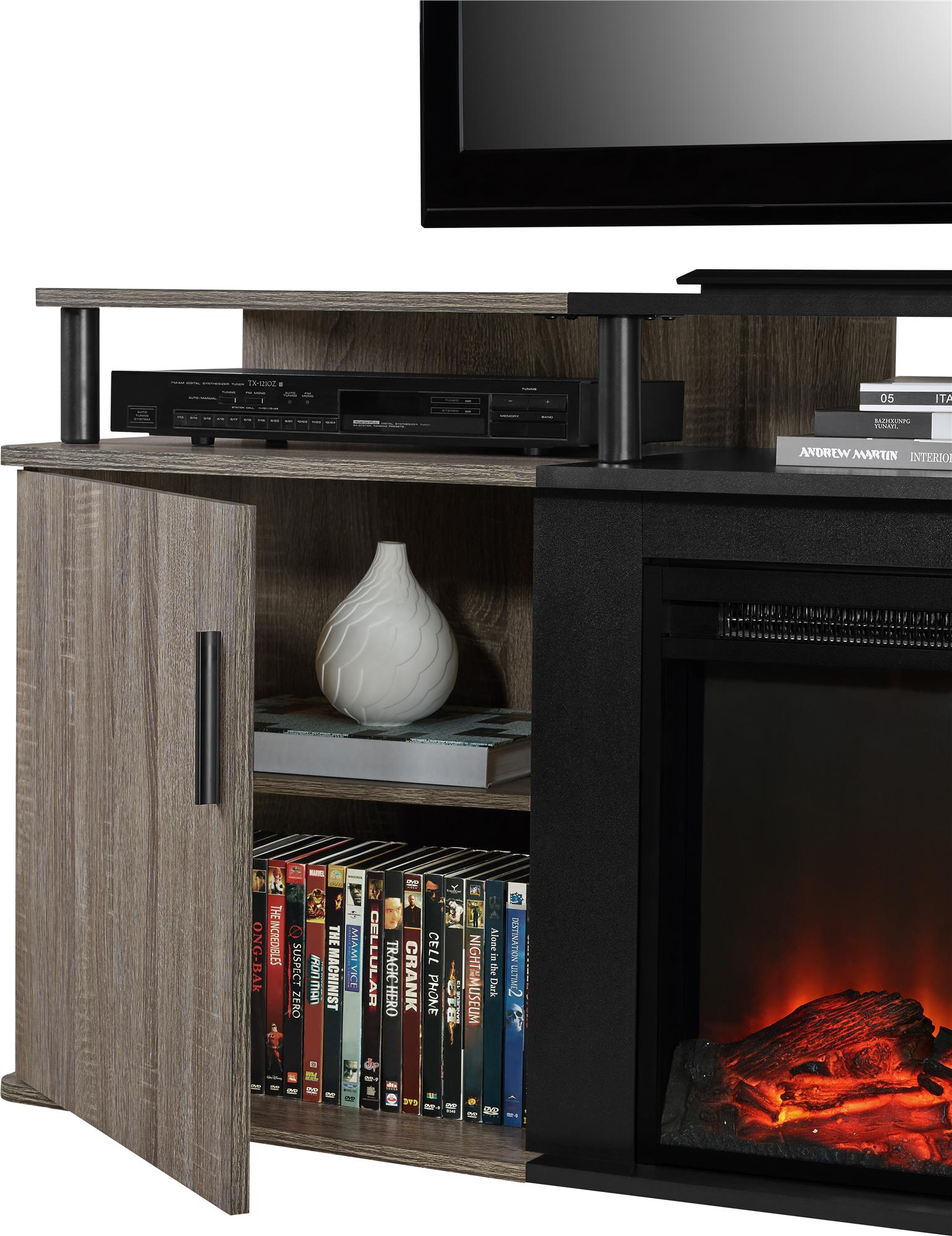 Carson Electric Fireplace TV Console for TVs up to 70 Inch - Distressed Gray Oak