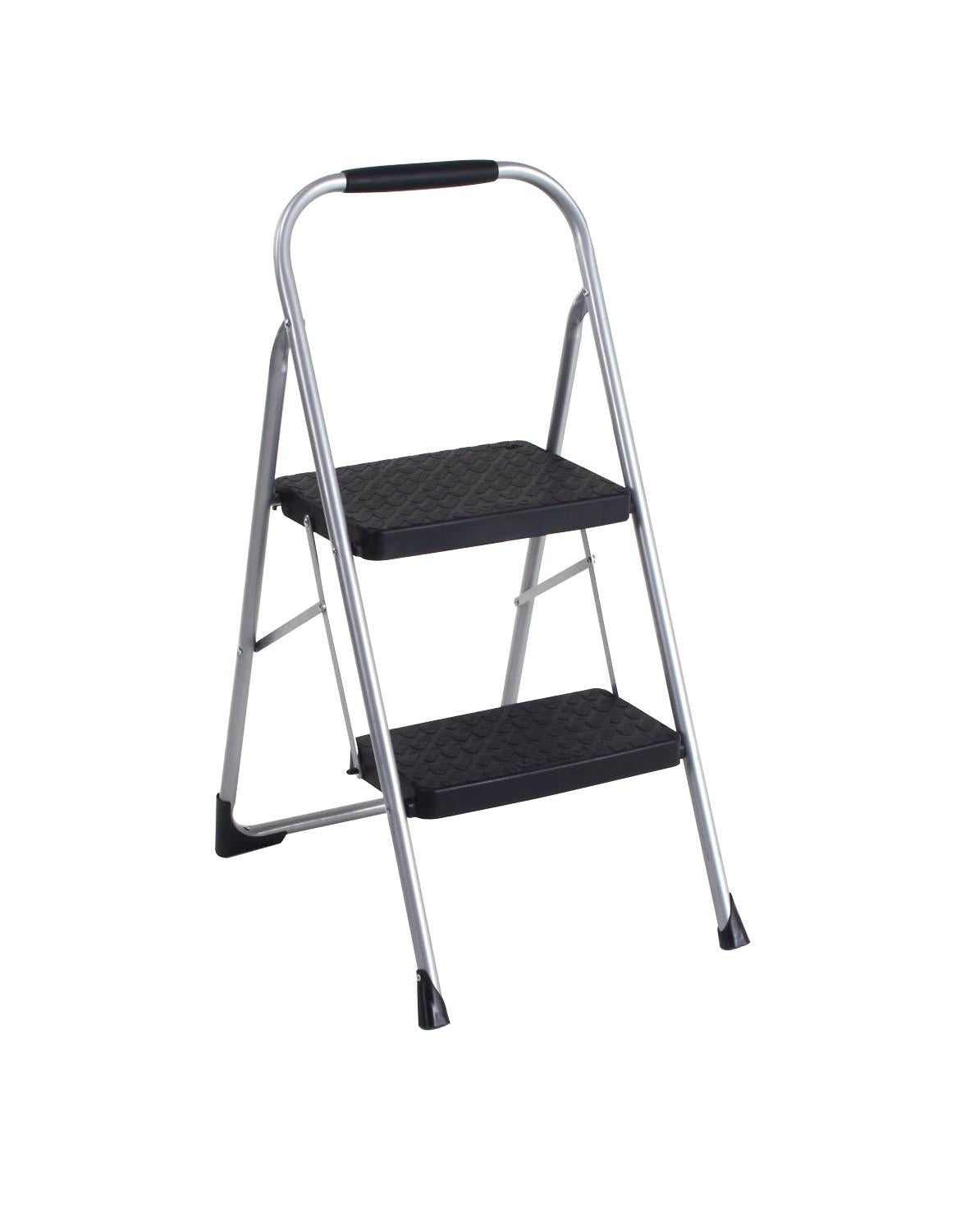 2 Step Steel Folding Step Stool with Slip-Resistant Treads - Platinum/Black - 1-Pack