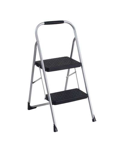 2 Step Steel Folding Step Stool with Slip-Resistant Treads - Platinum/Black - 1-Pack