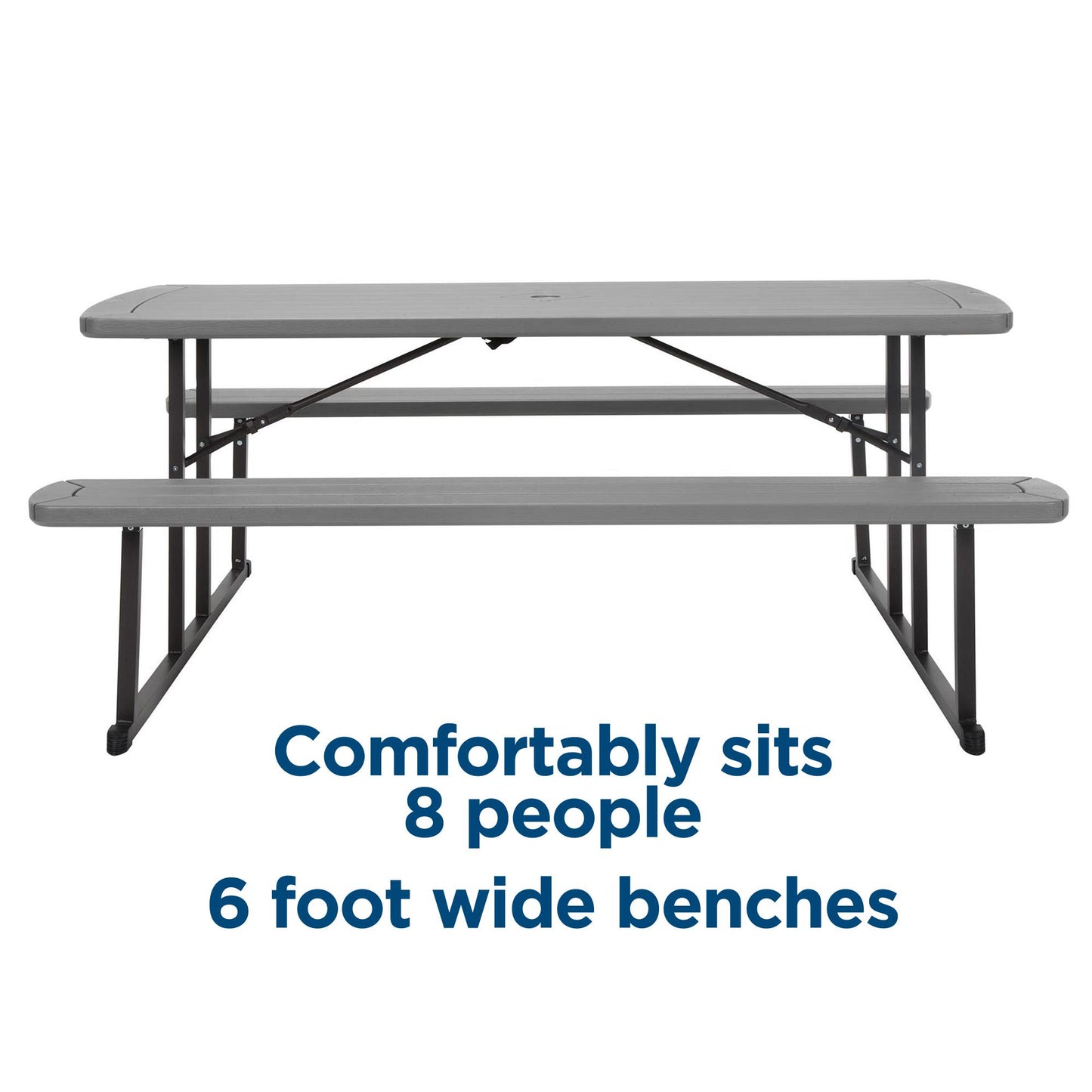 Outdoor 6 Foot Folding Picnic Table, Comfortably Seats 8 People - Dark Gray