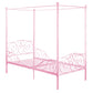Canopy Metal Bed Frame with Intricate Design Headboard and Secured Slats - Pink - Twin