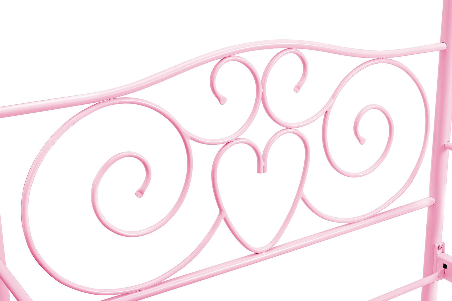 Canopy Metal Bed Frame with Intricate Design Headboard and Secured Slats - Pink - Twin