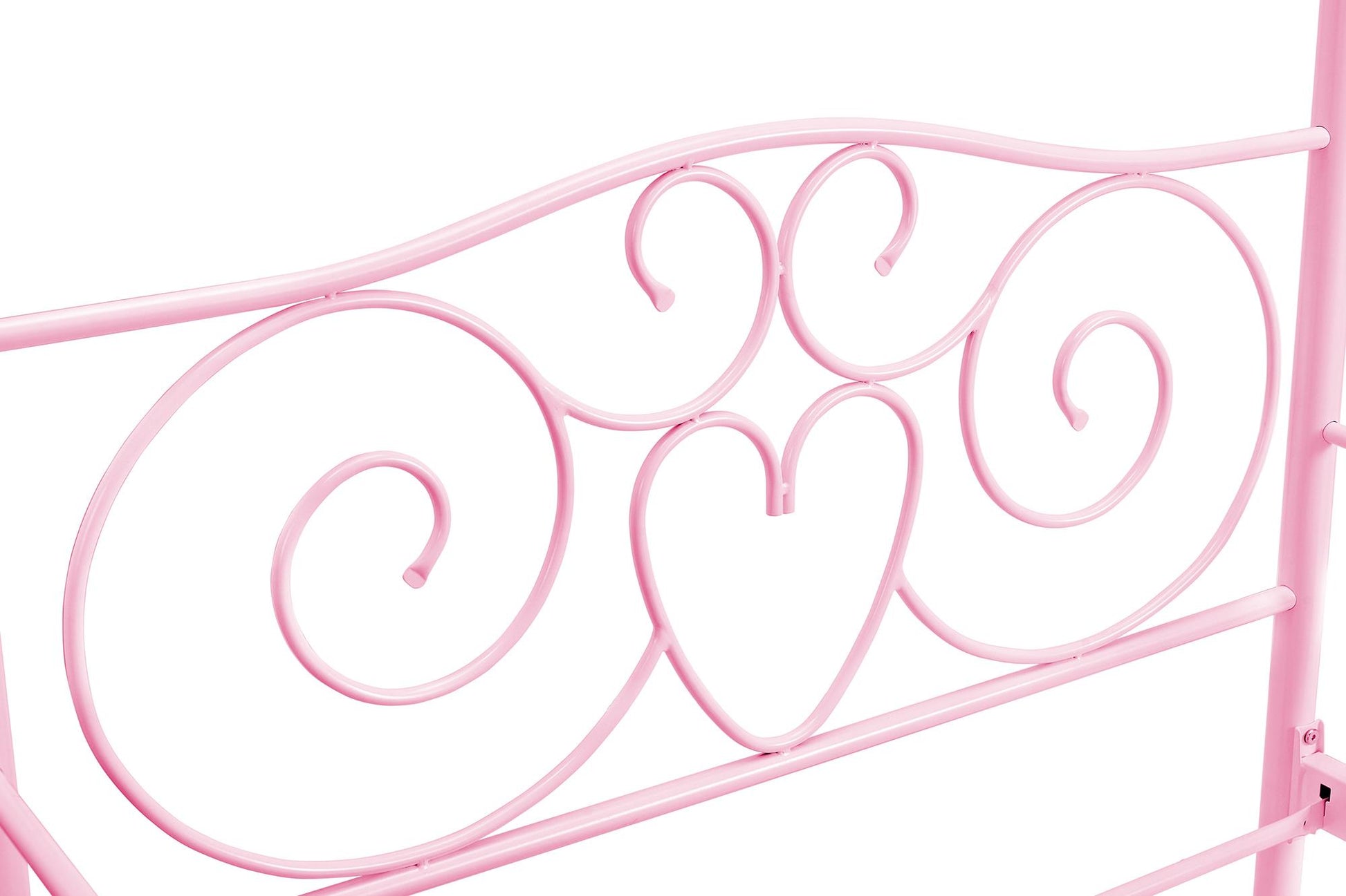 Canopy Metal Bed Frame with Intricate Design Headboard and Secured Slats - Pink - Twin