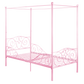 Canopy Metal Bed Frame with Intricate Design Headboard and Secured Slats - Pink - Twin