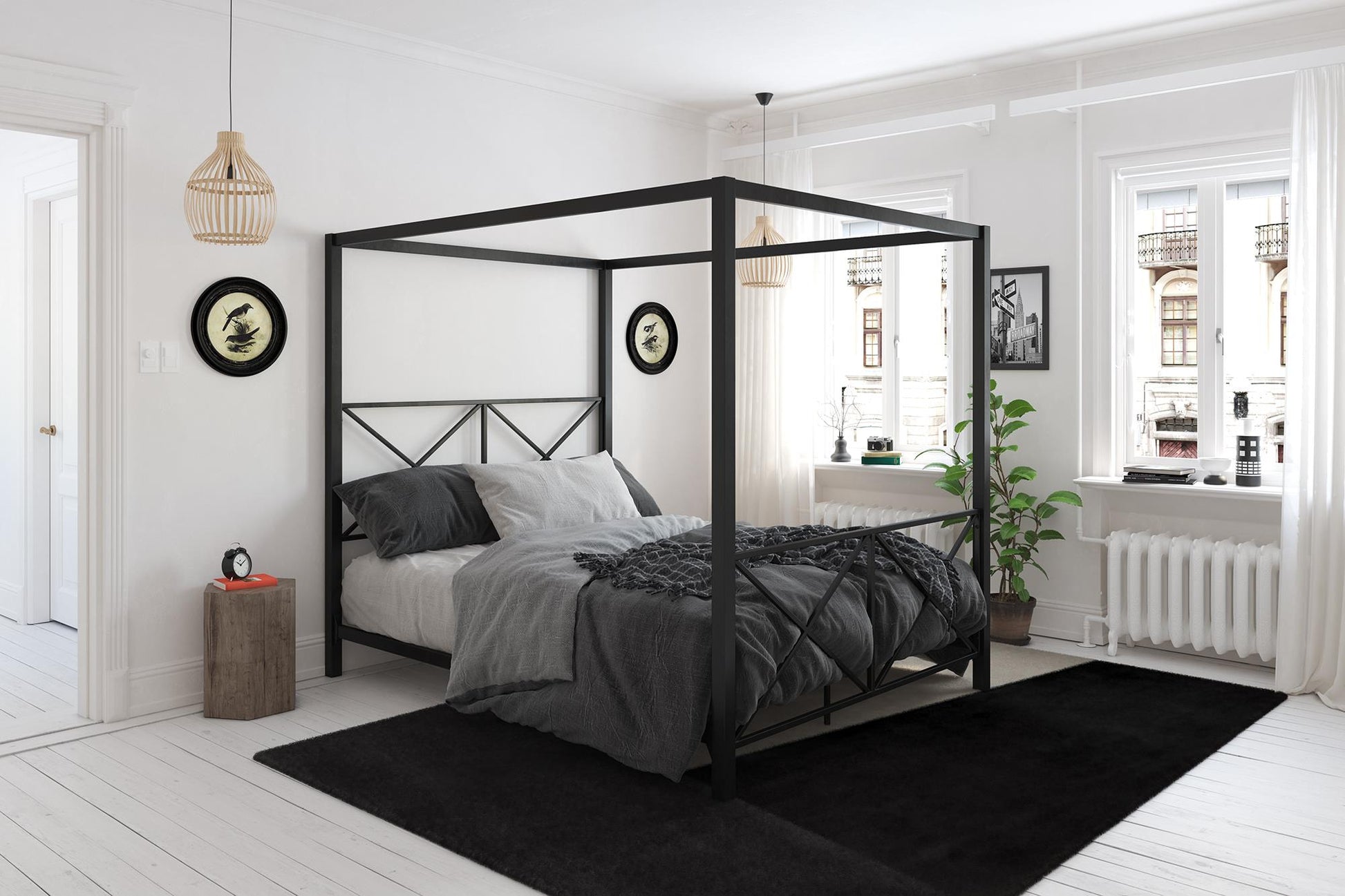 Rosedale Metal Four-Poster Canopy Bed with Crisscross Headboard and Footboard - Gold - Full