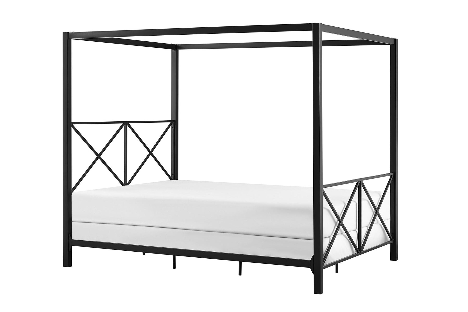 Rosedale Metal Four-Poster Canopy Bed with Crisscross Headboard and Footboard - Black - Queen