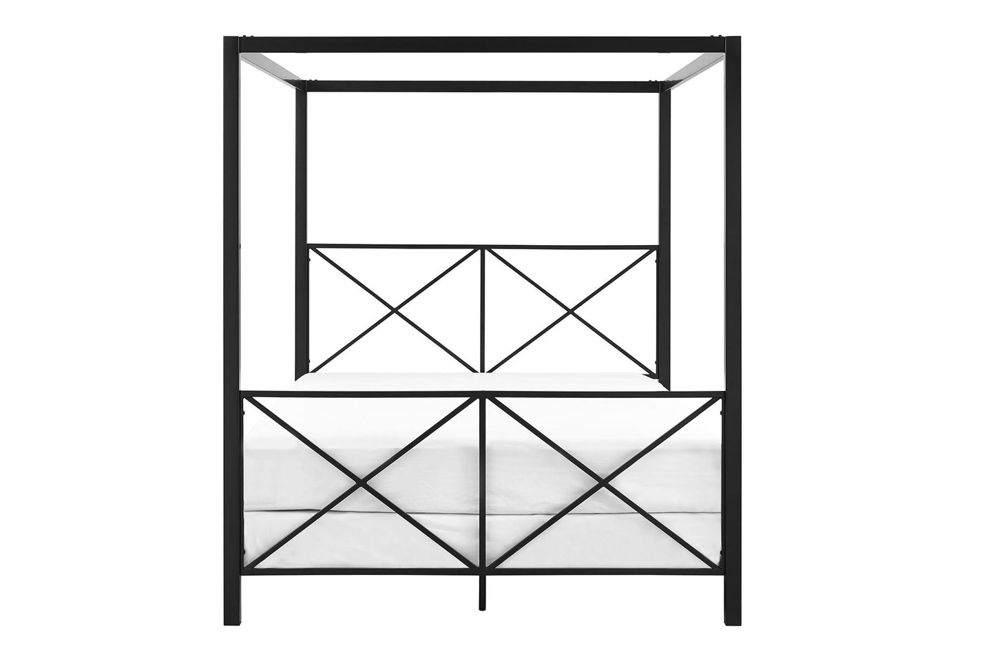 Rosedale Metal Four-Poster Canopy Bed with Crisscross Headboard and Footboard - Black - Queen