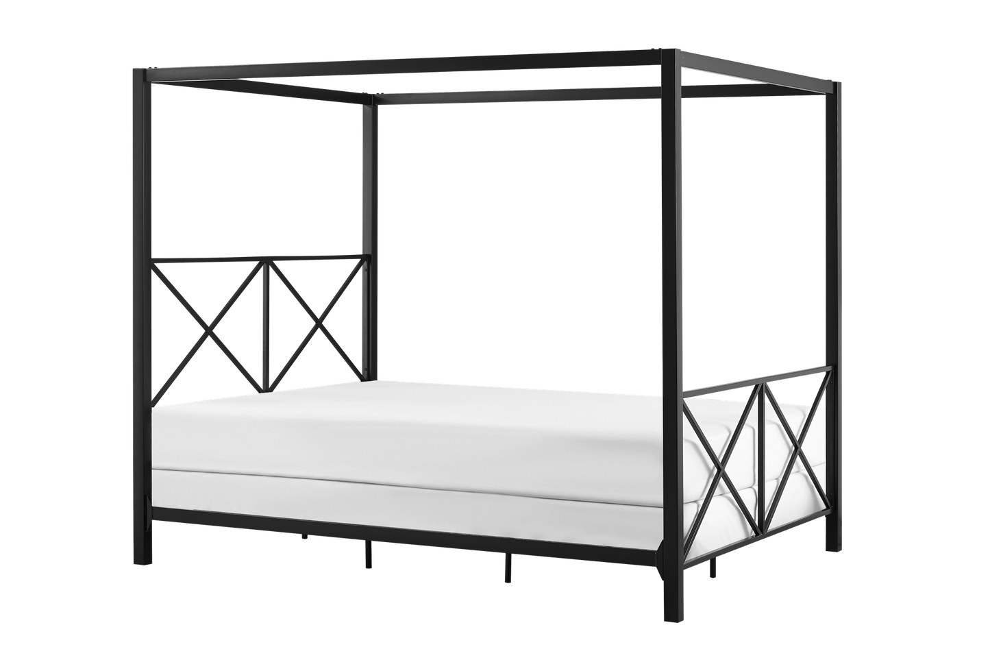 Rosedale Metal Four-Poster Canopy Bed with Crisscross Headboard and Footboard - Black - Queen