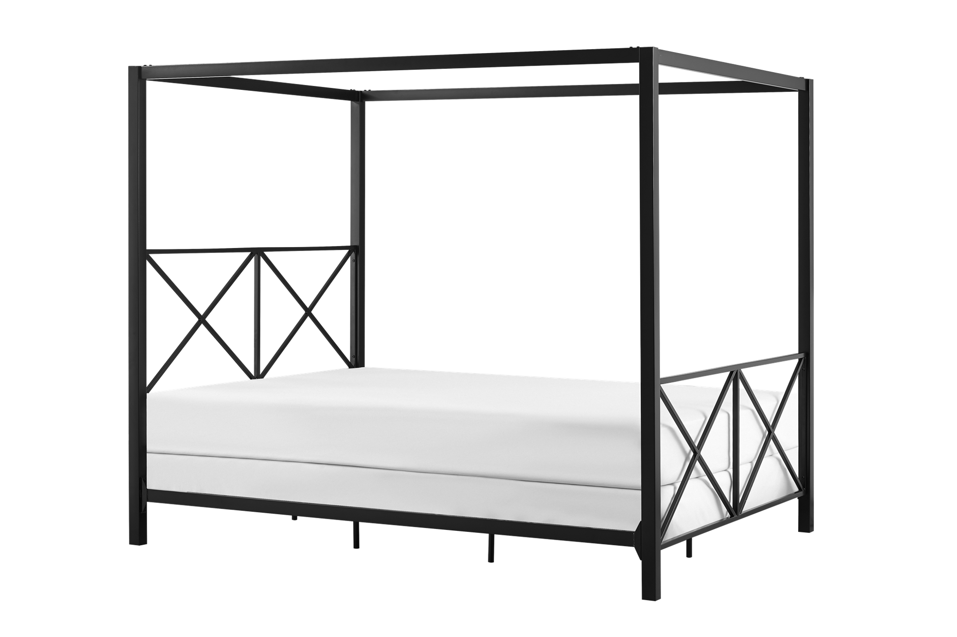 Rosedale Metal Four-Poster Canopy Bed with Crisscross Headboard and Footboard - Black - Queen
