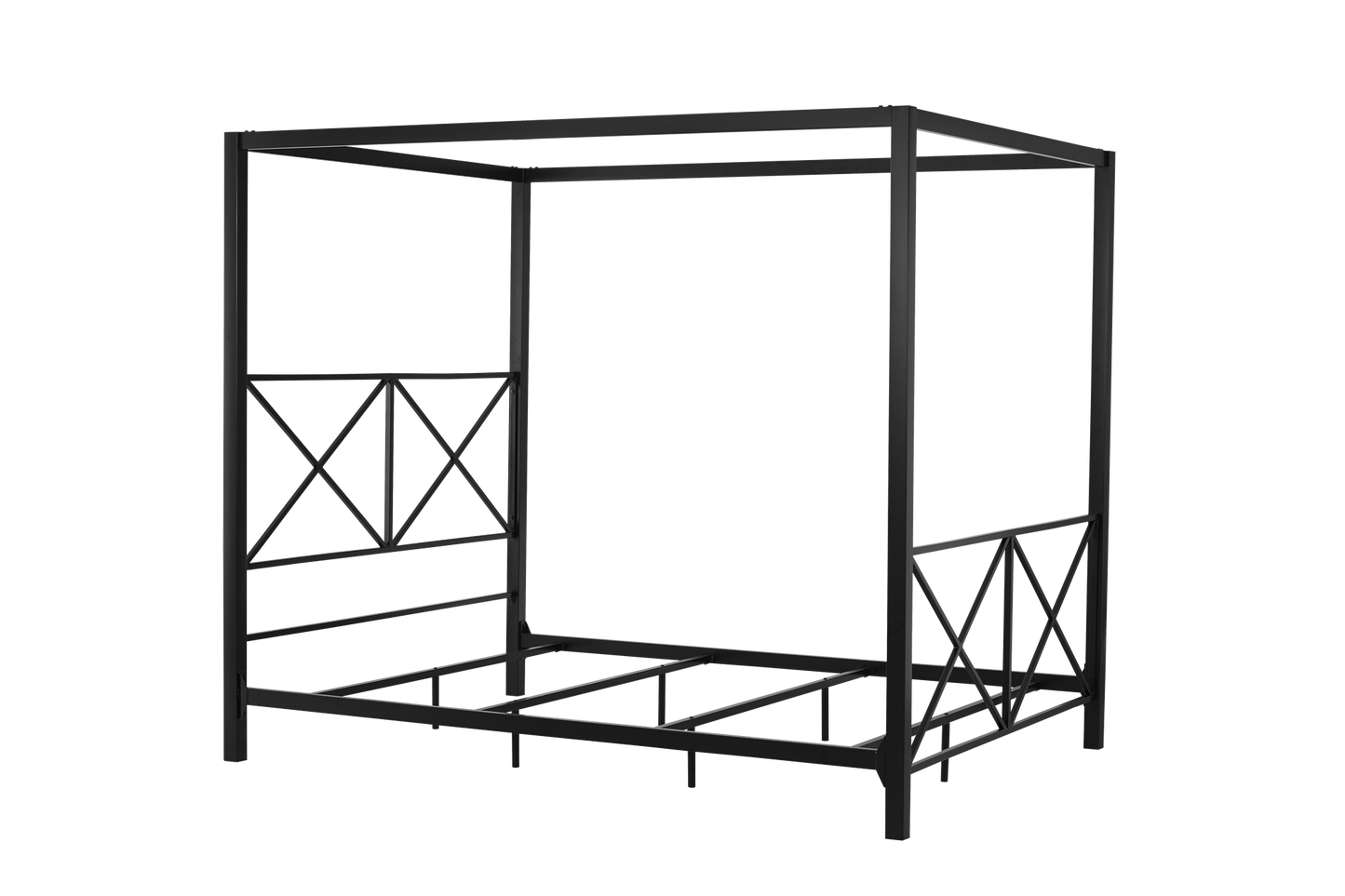 Rosedale Metal Four-Poster Canopy Bed with Crisscross Headboard and Footboard - Black - Queen