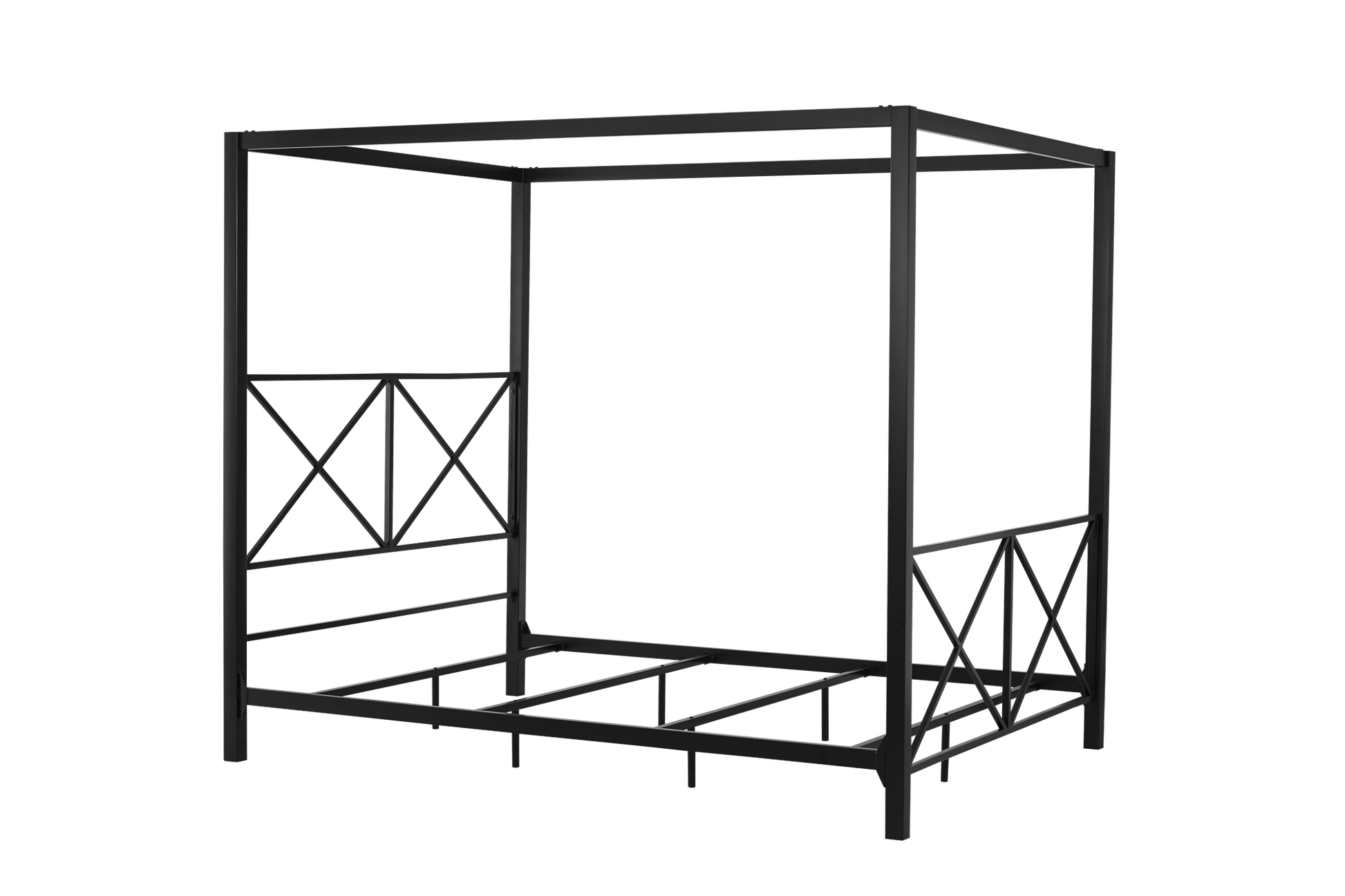 Rosedale Metal Four-Poster Canopy Bed with Crisscross Headboard and Footboard - Black - Queen