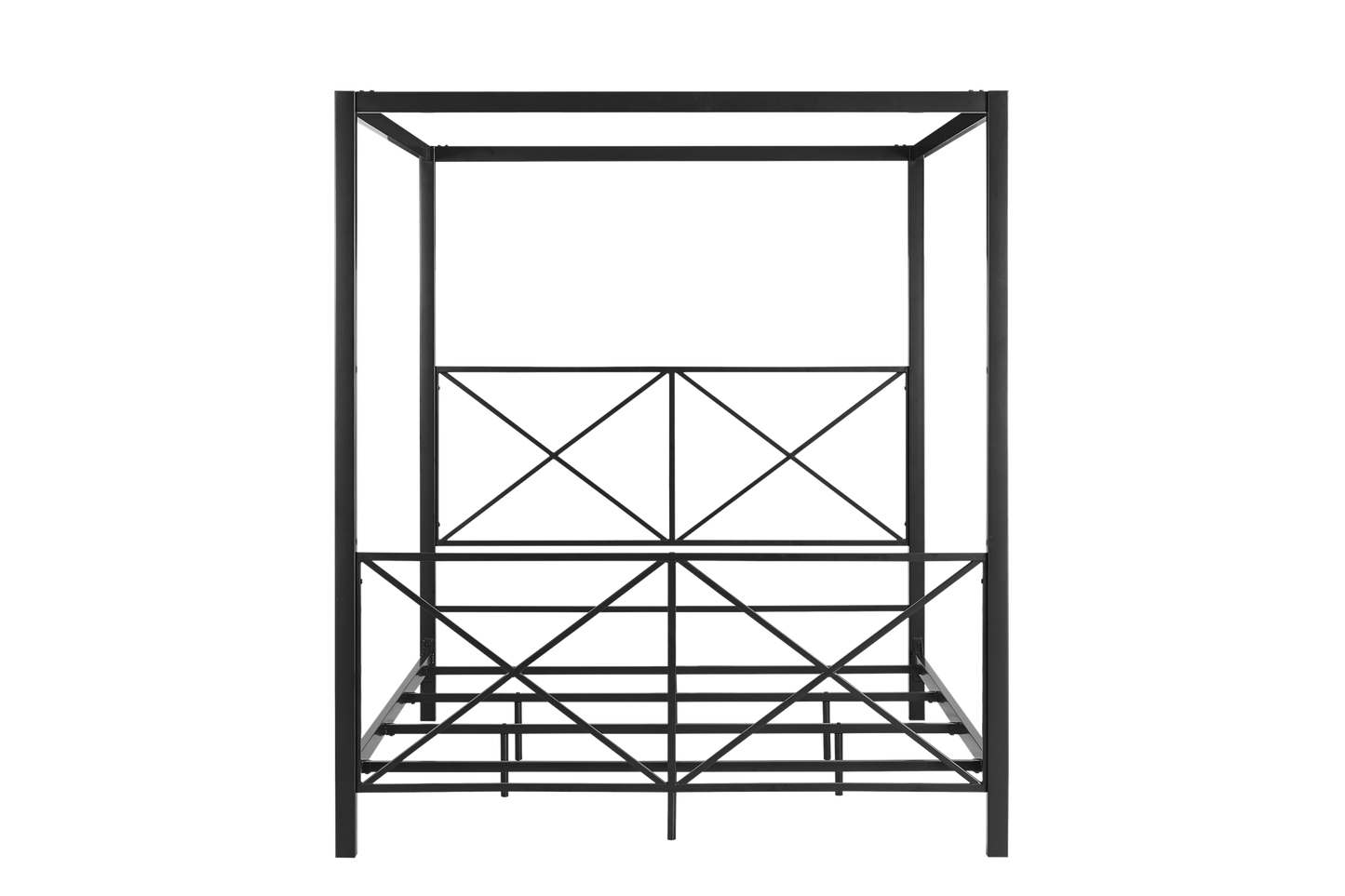 Rosedale Metal Four-Poster Canopy Bed with Crisscross Headboard and Footboard - Black - Queen
