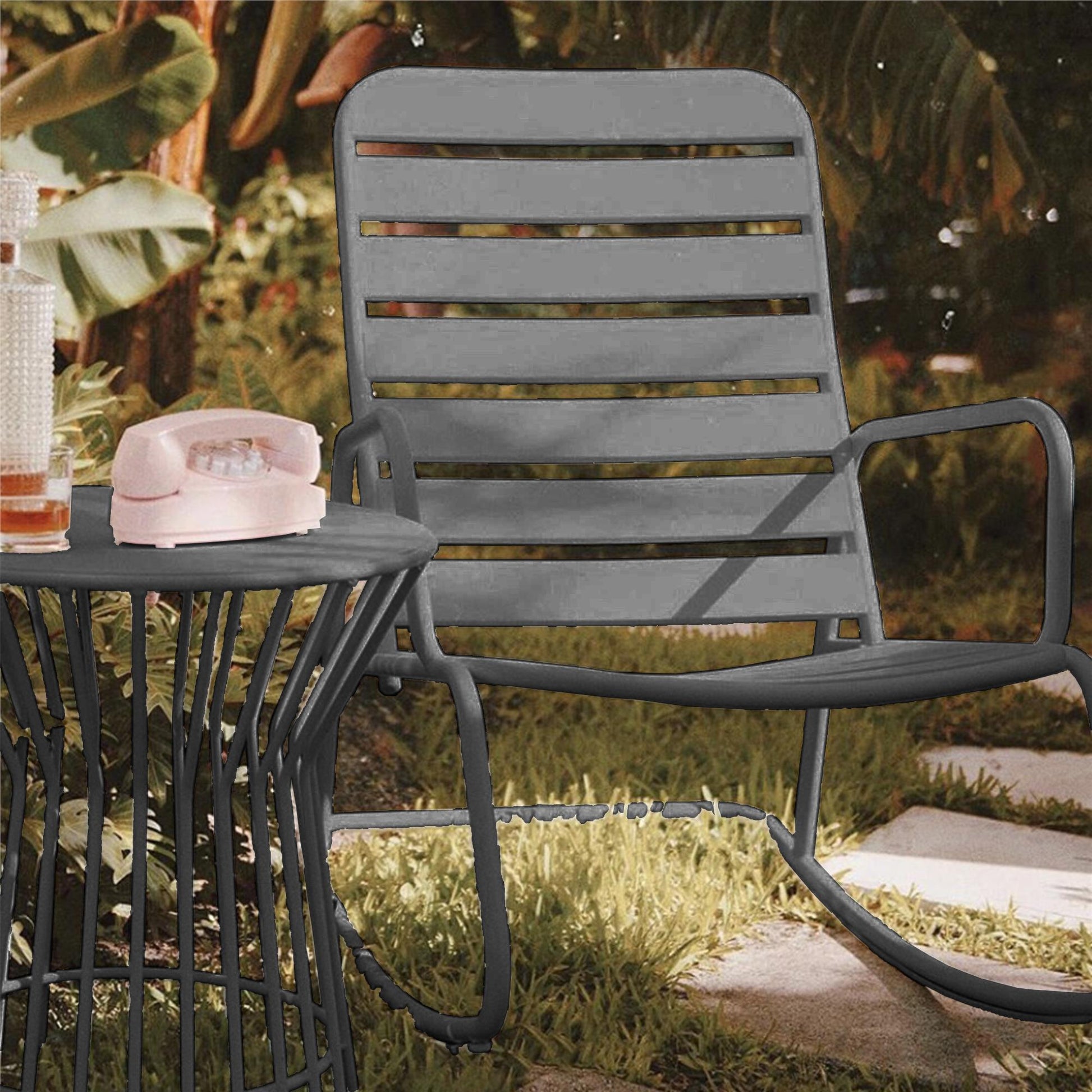 Novogratz Poolside Gossip Collection, Roberta Outdoor/Indoor Rocking Chair, Charcoal - Charcoal