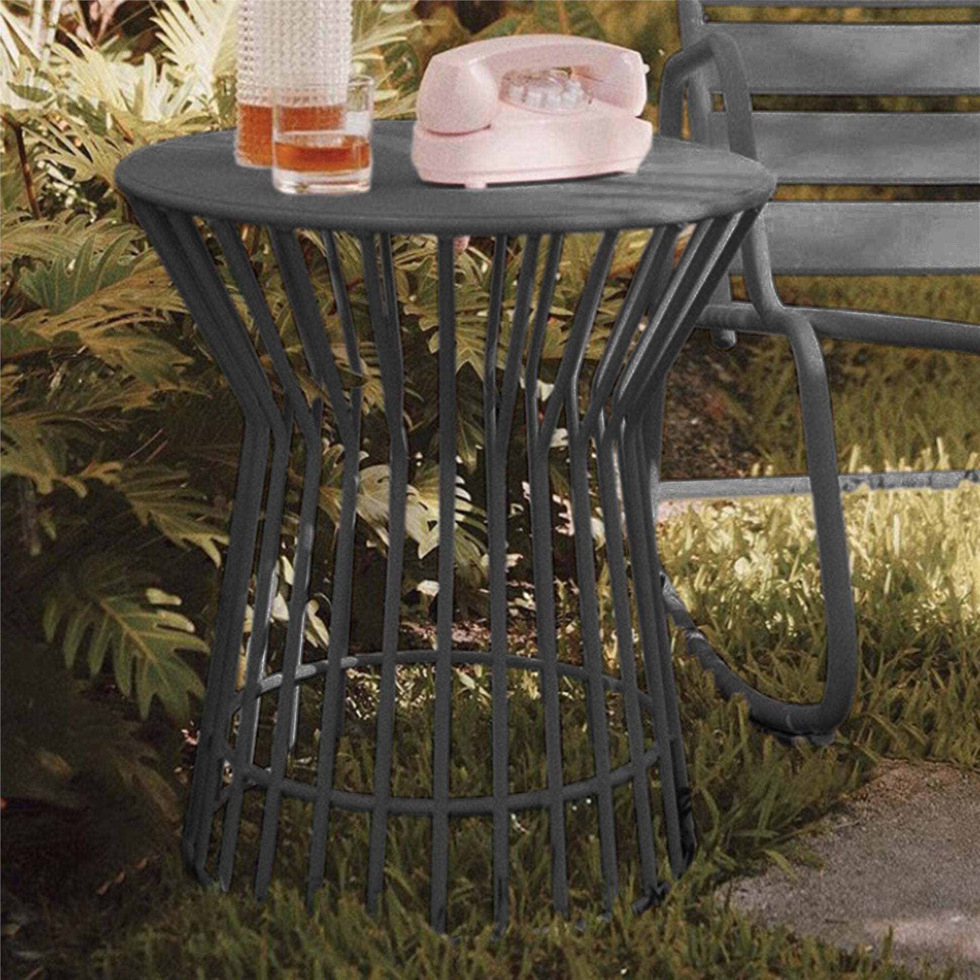 Novogratz Poolside Gossip Collection, Roberta Outdoor/indoor Side Table, Charcoal - Charcoal