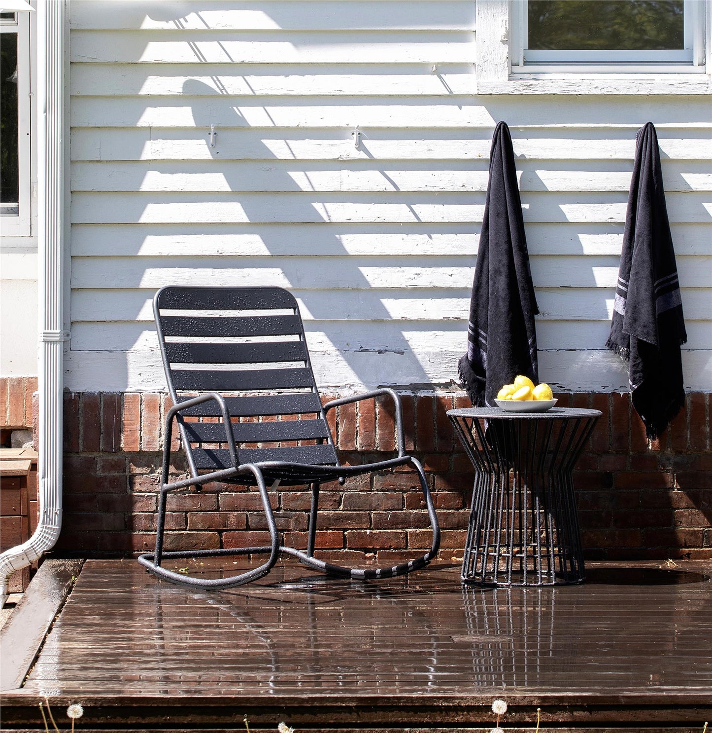 Novogratz Poolside Gossip Collection, Roberta Outdoor/Indoor Rocking Chair, Charcoal - Charcoal