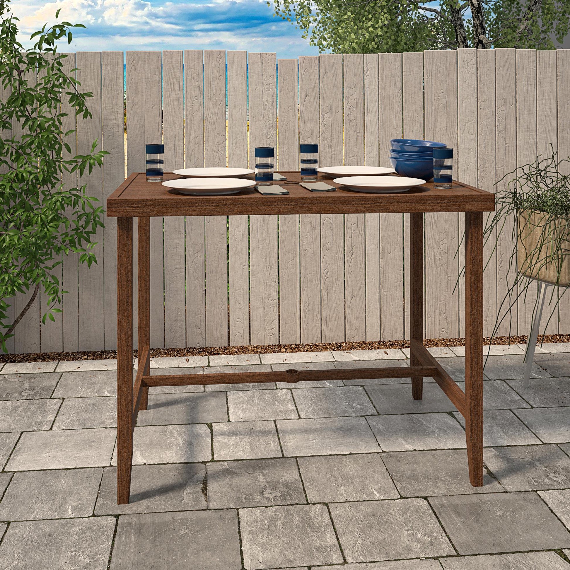 Counter Height Patio Bar Dining Table with Weather Resistant Frame - Brown