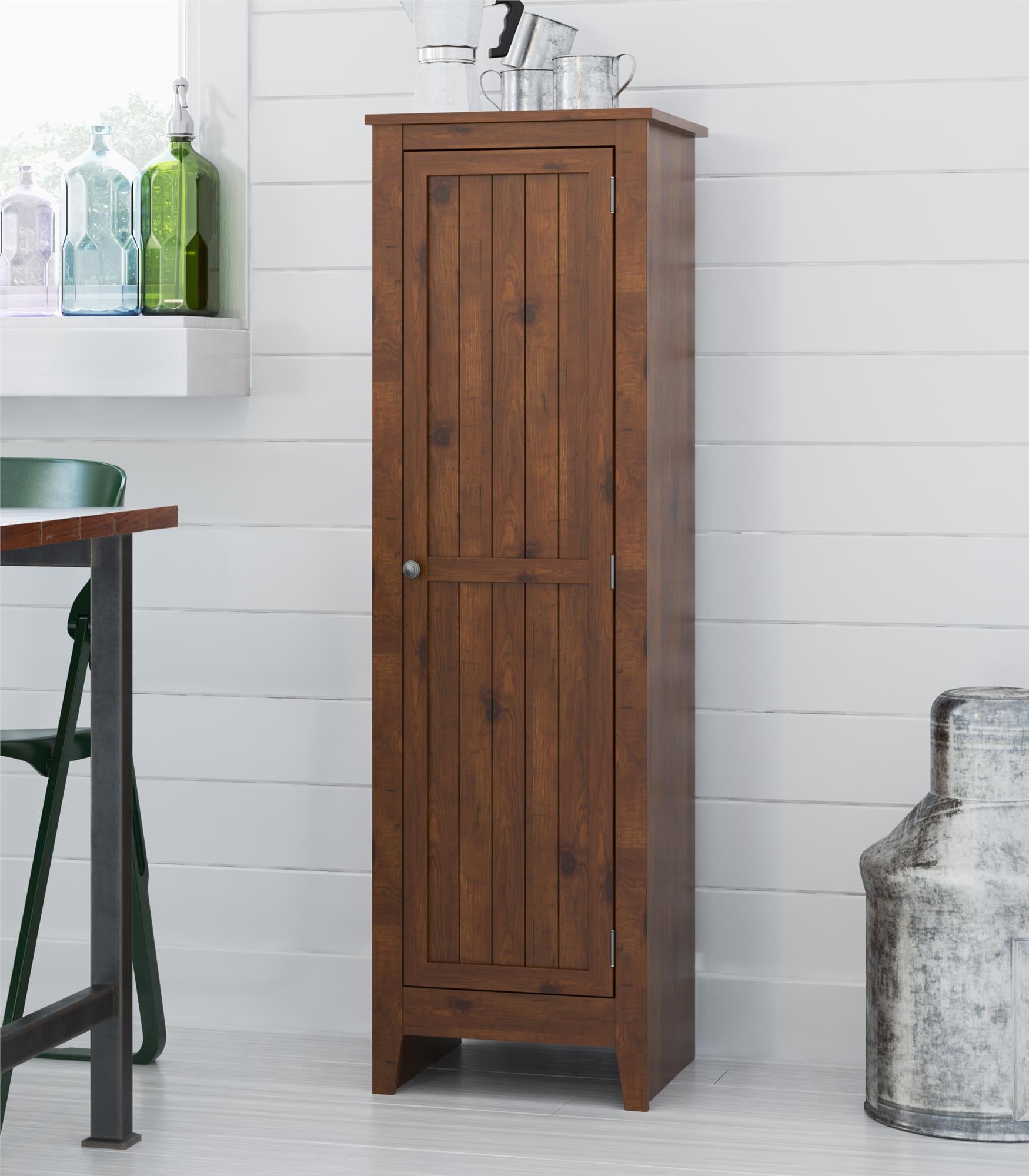 Milford 60 Inch Single Door Storage Pantry Cabinet with 4 Shelves - Old Fashion Pine