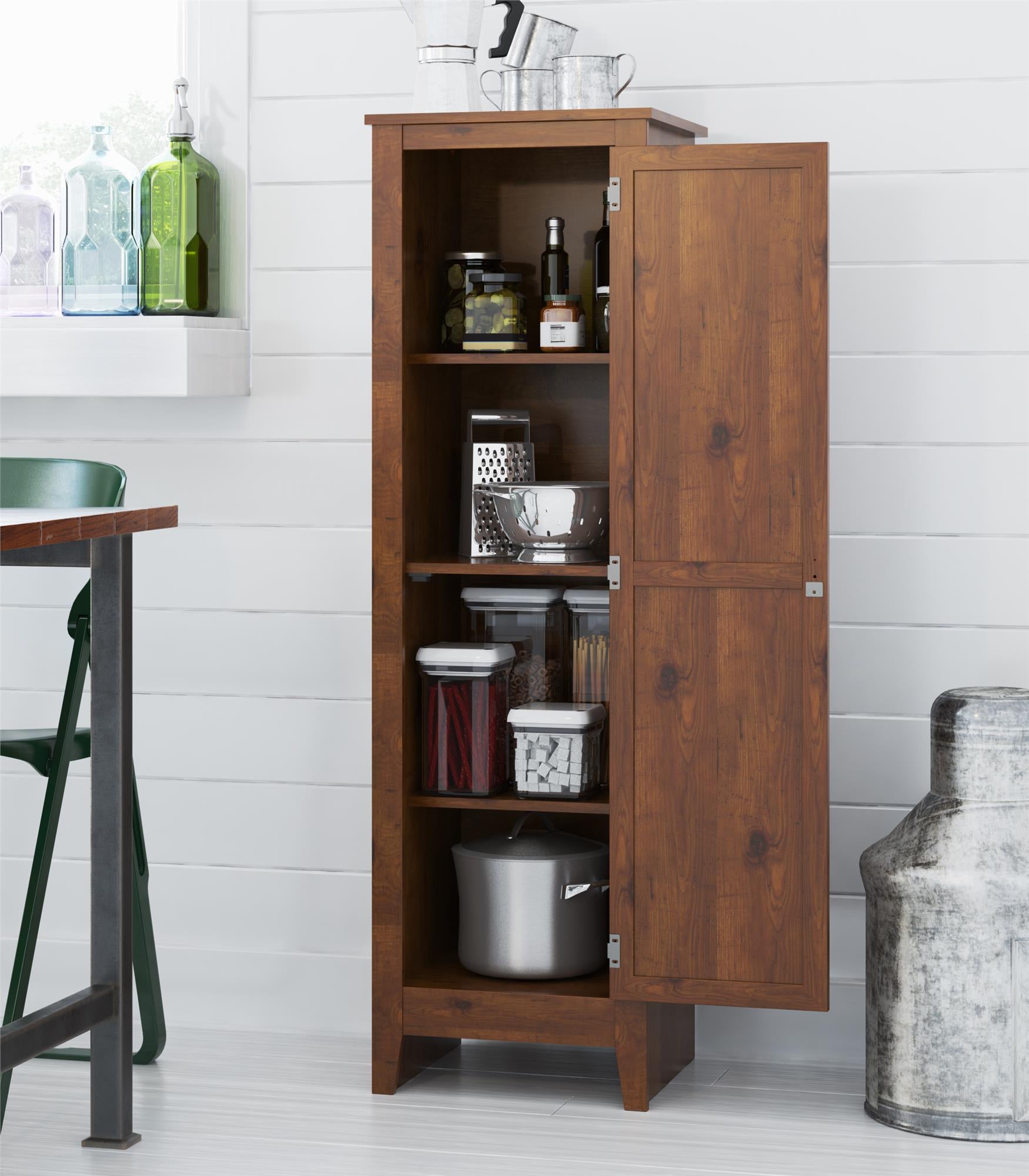 Milford 60 Inch Single Door Storage Pantry Cabinet with 4 Shelves - Old Fashion Pine
