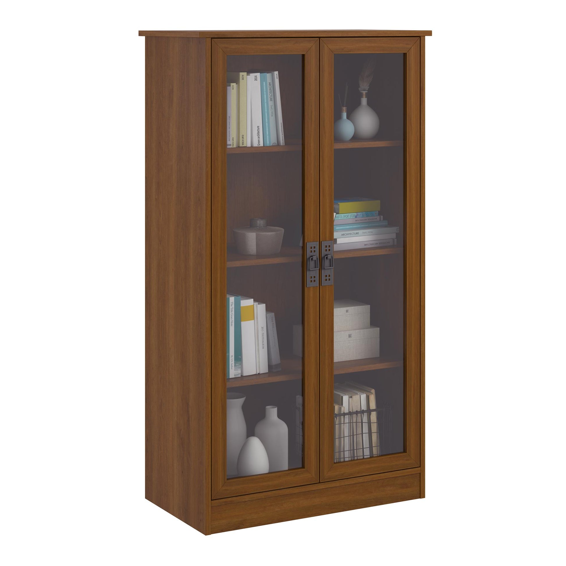 Quinton Point Bookcase with 2 Glass Doors and 4 Shelves - Brown Oak