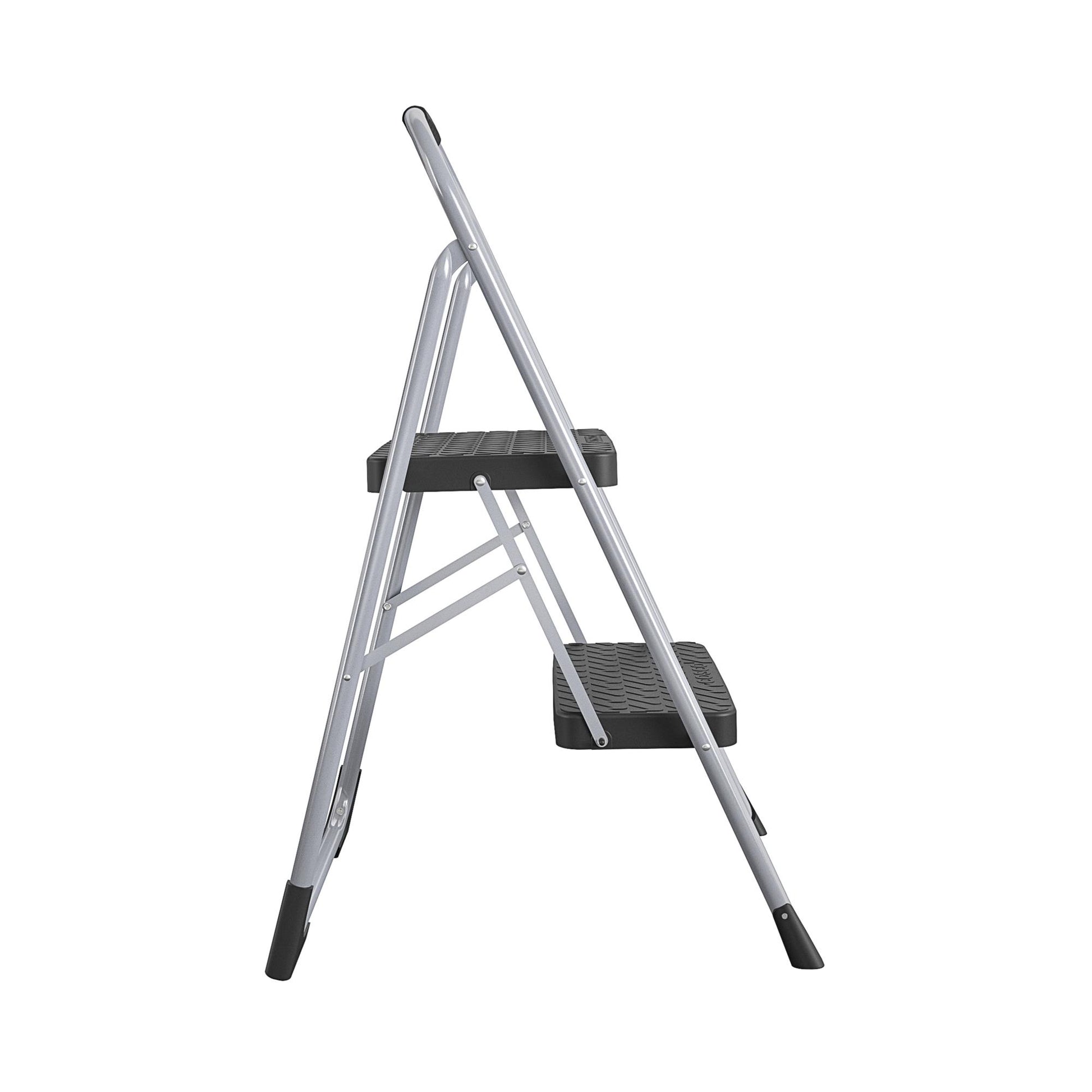 2 Step Steel Folding Step Stool with Slip-Resistant Treads - Platinum/Black - 1-Pack