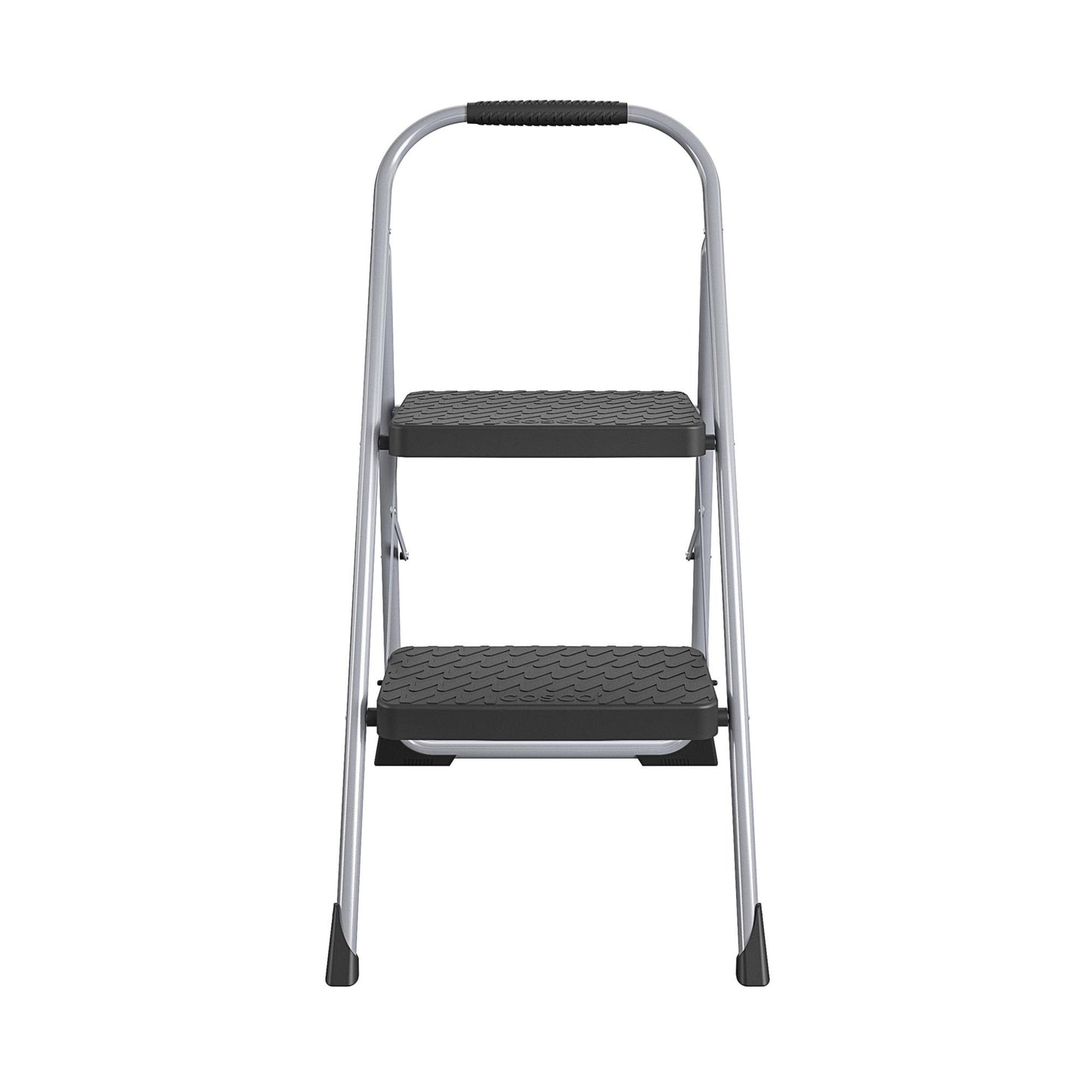 2 Step Steel Folding Step Stool with Slip-Resistant Treads - Platinum/Black - 1-Pack