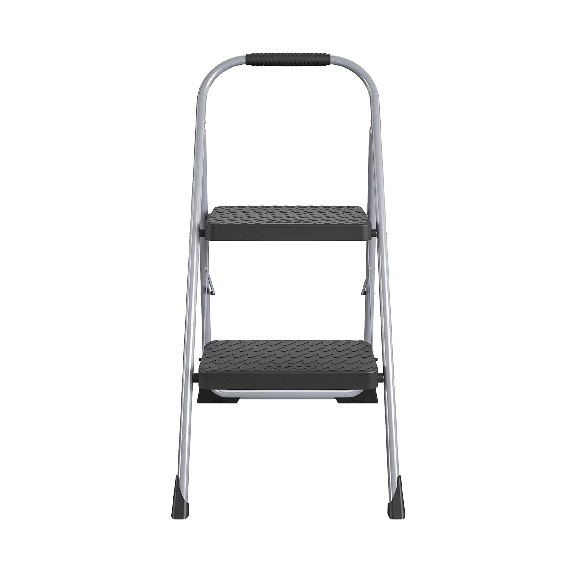 2 Step Steel Folding Step Stool with Slip-Resistant Treads - Platinum/Black - 1-Pack