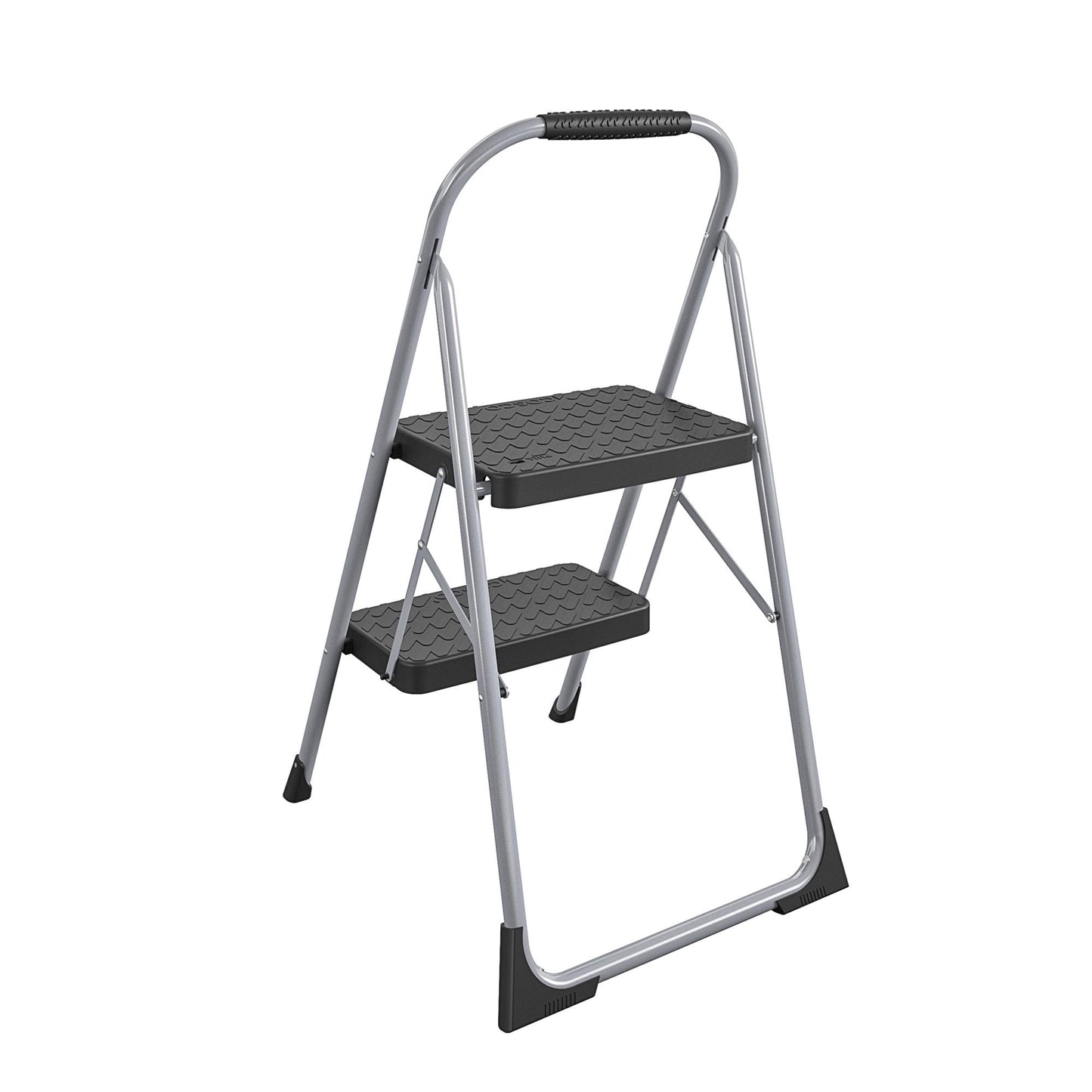 2 Step Steel Folding Step Stool with Slip-Resistant Treads - Platinum/Black - 1-Pack