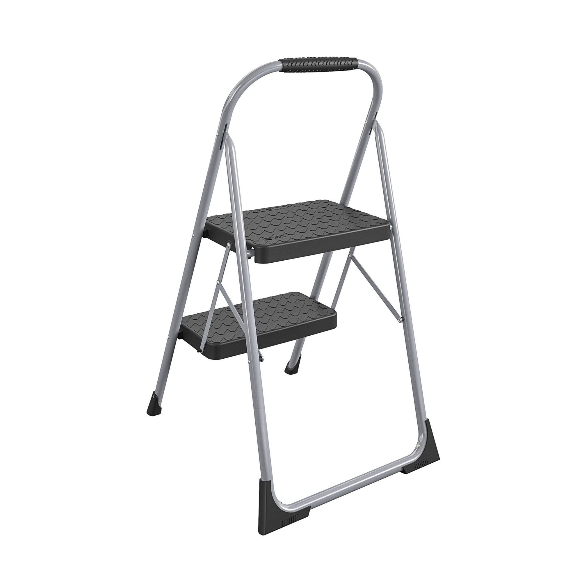 2 Step Steel Folding Step Stool with Slip-Resistant Treads - Platinum/Black - 1-Pack