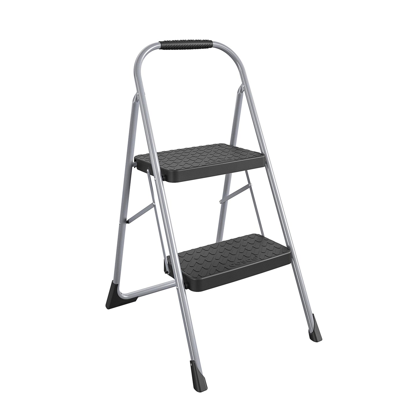 2 Step Steel Folding Step Stool with Slip-Resistant Treads - Platinum/Black - 1-Pack