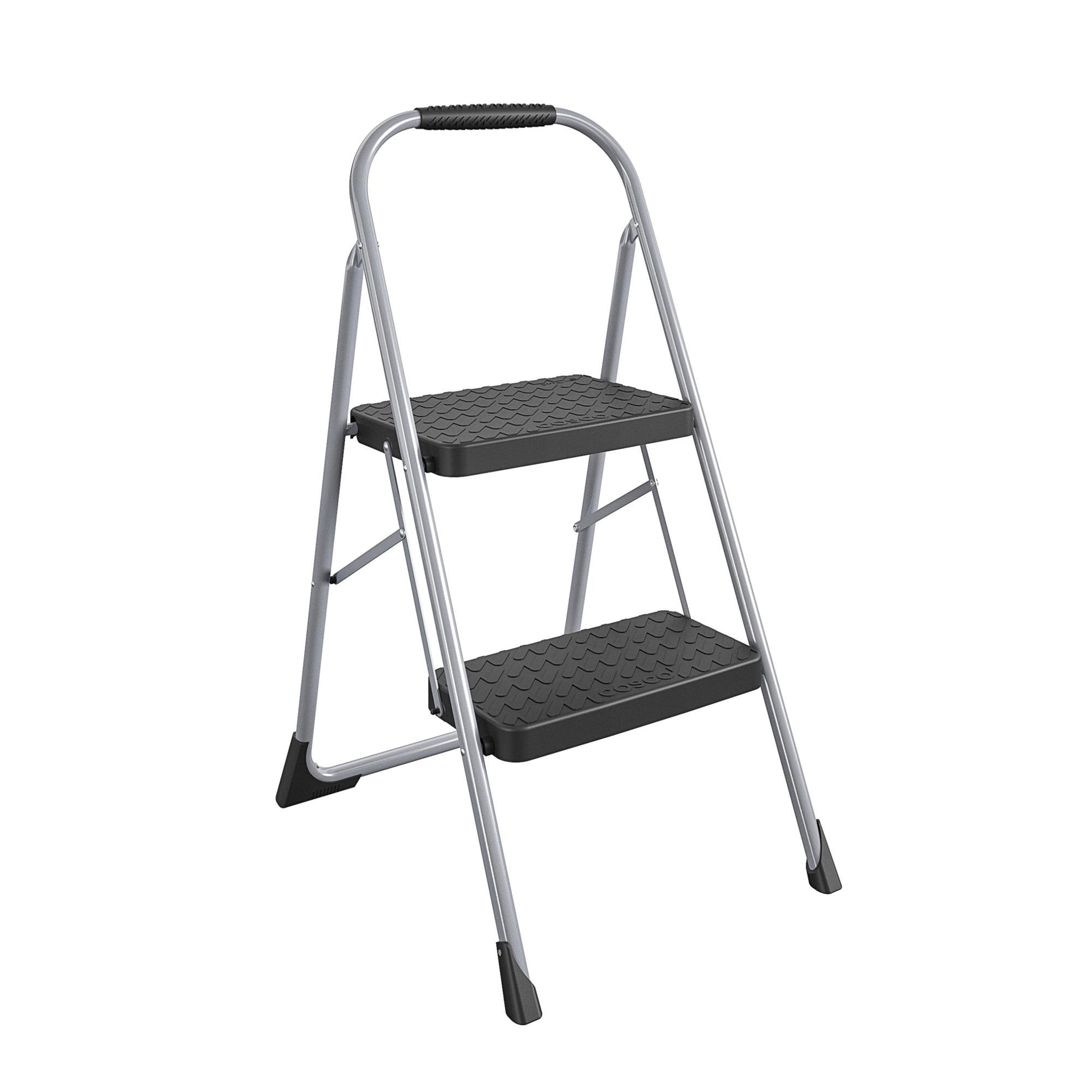 2 Step Steel Folding Step Stool with Slip-Resistant Treads - Platinum/Black - 1-Pack