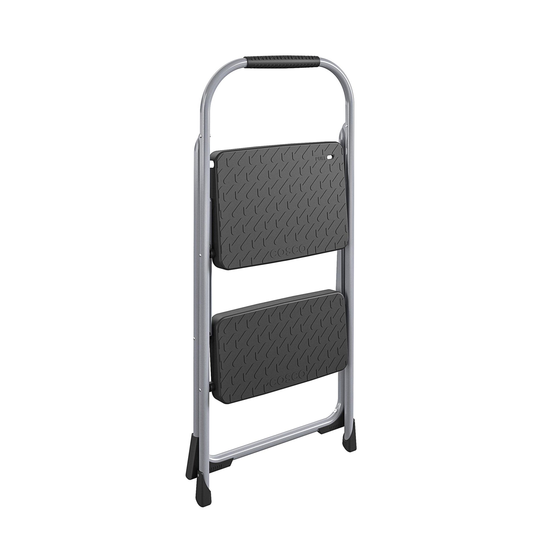 2 Step Steel Folding Step Stool with Slip-Resistant Treads - Platinum/Black - 1-Pack