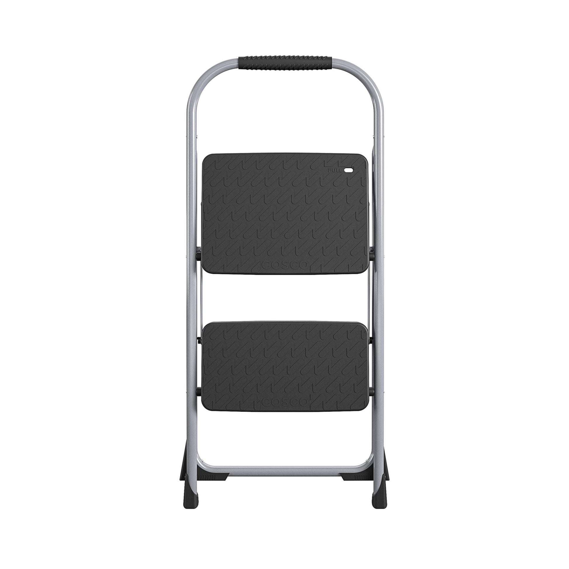 2 Step Steel Folding Step Stool with Slip-Resistant Treads - Platinum/Black - 1-Pack