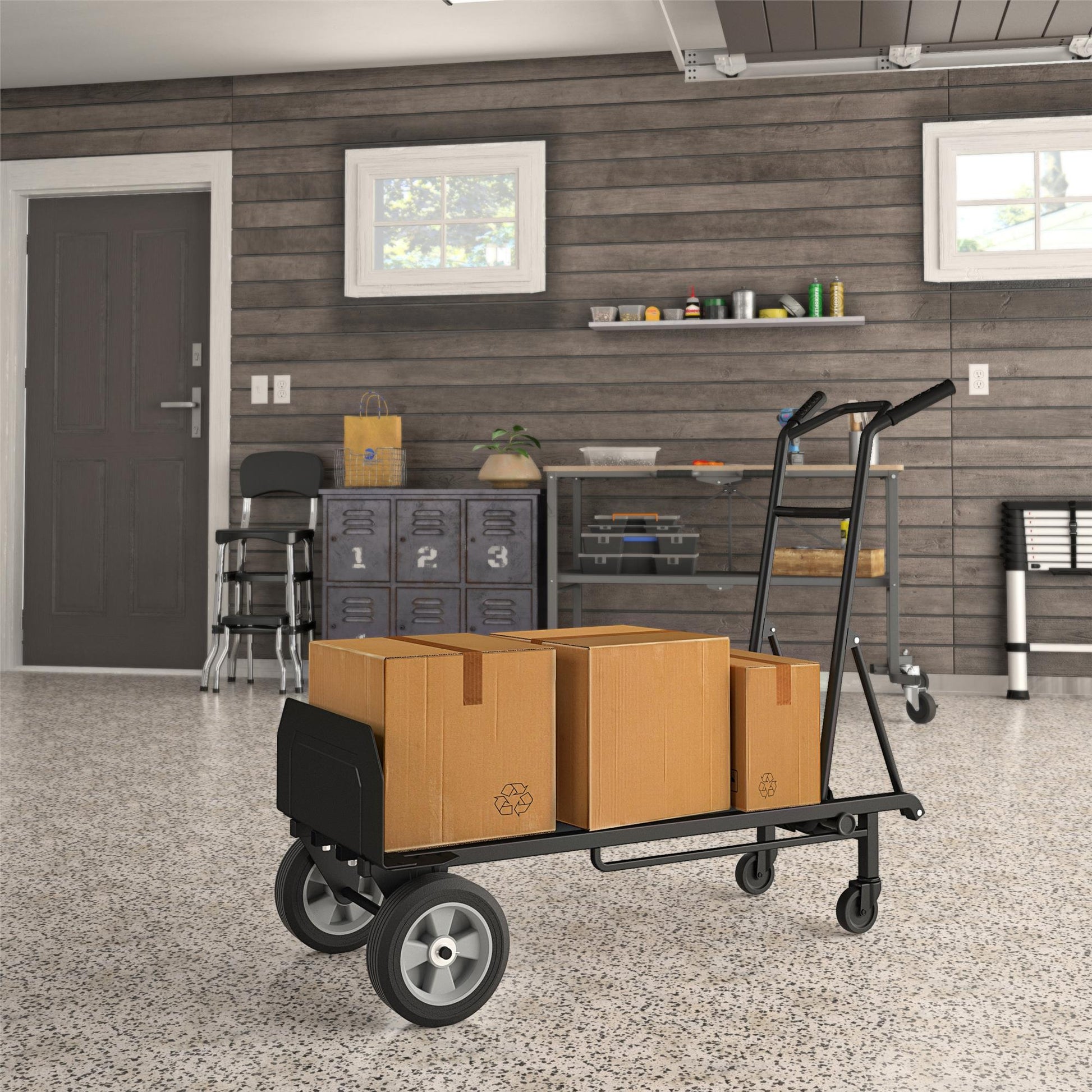 Steel 2 in 1 Hand Truck with 800 lb Weight Capacity - Black / blue