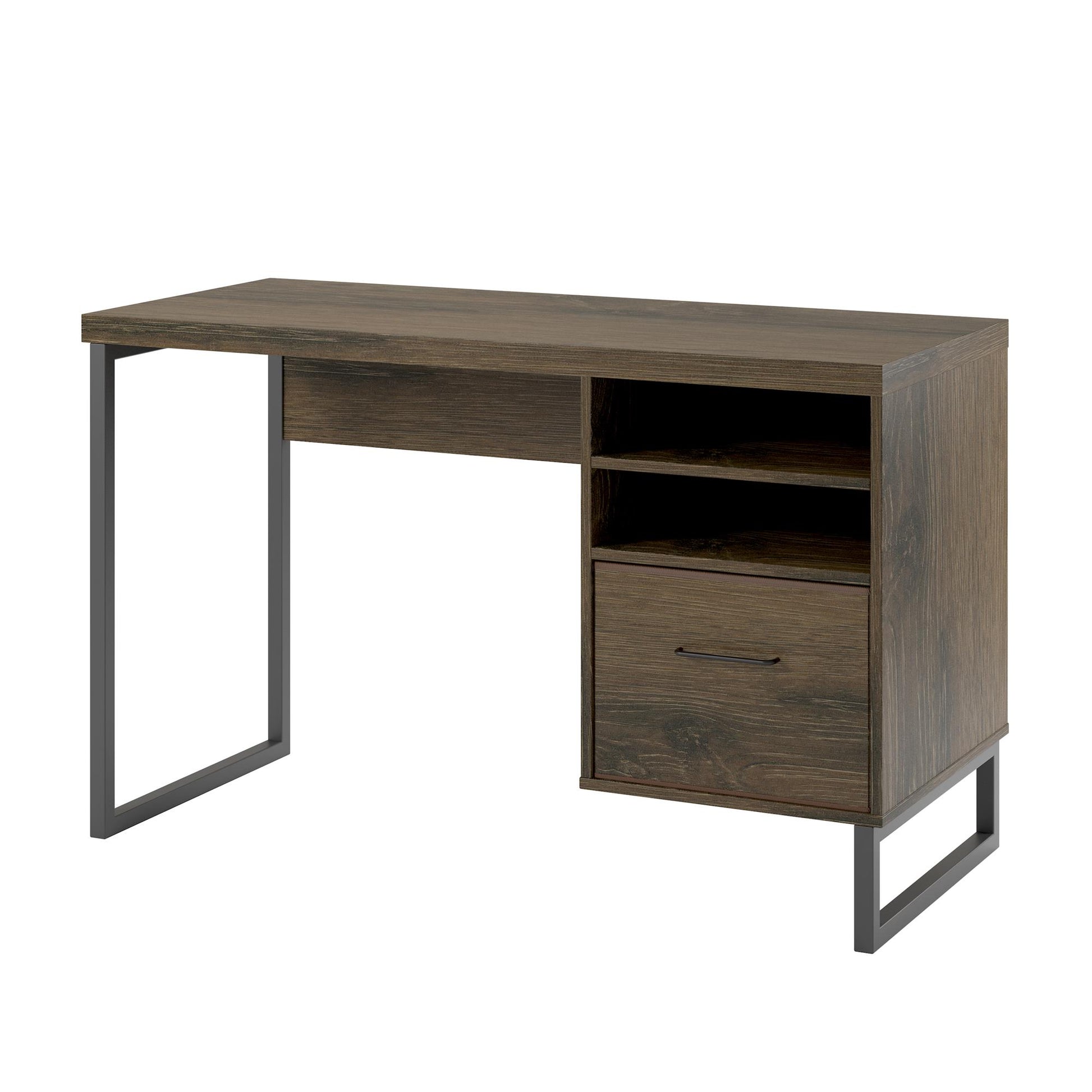 Candon Computer Desk with Filing Cabinet Drawer and Shelves - Medium Brown